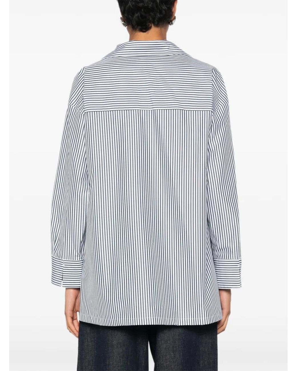 Max Mara Gray Cristel Striped Cotton Shirt With Chest Pocket And Button Cuffs