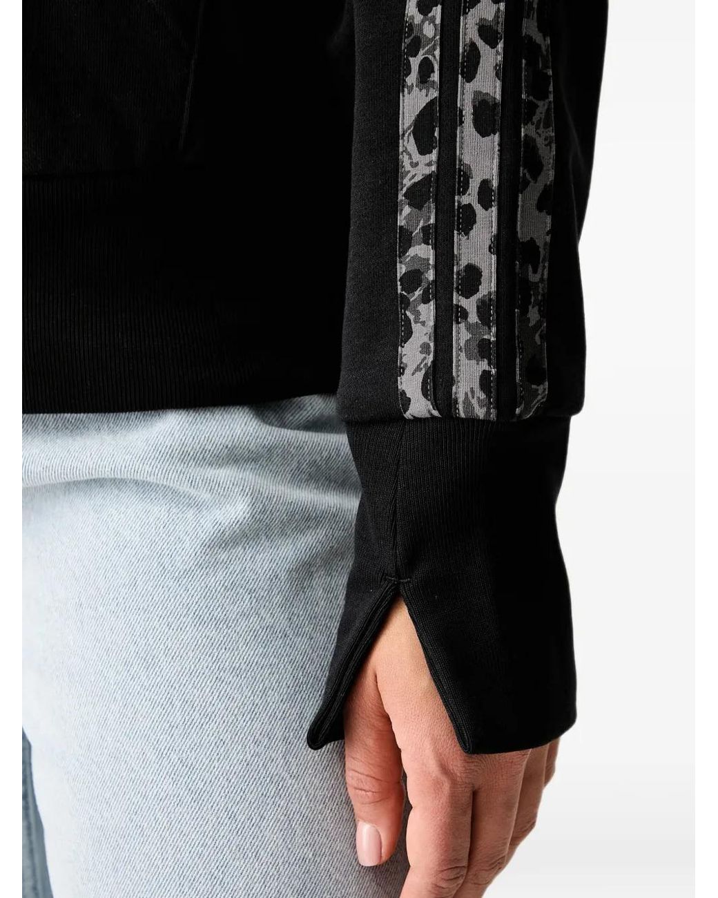 Adidas Black Leopard-Print-Stripe Hoodie