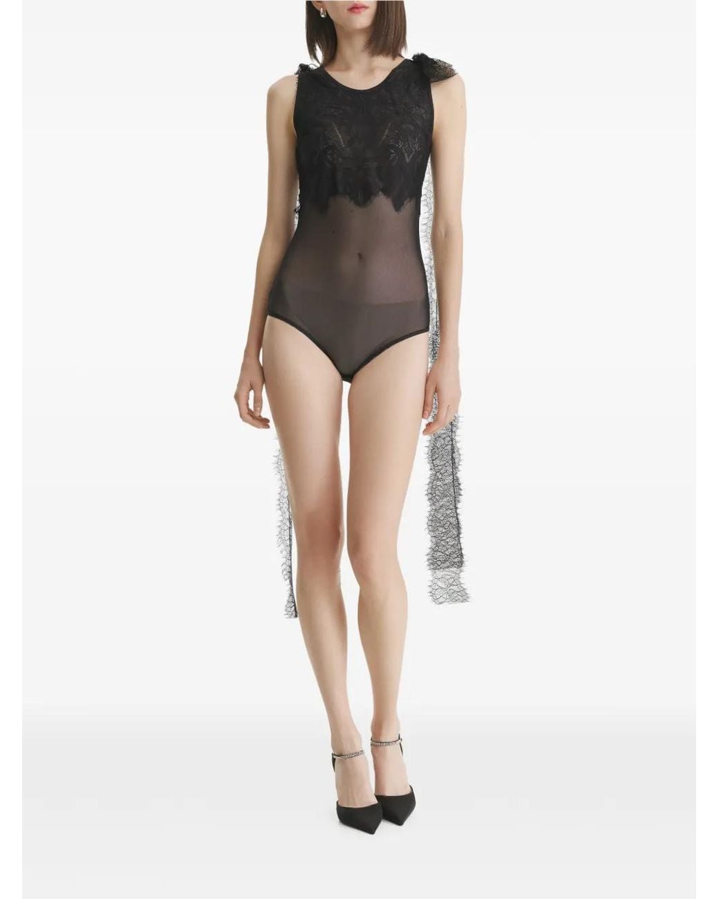 2310 STUDIO Black Lace-Panelled Bodysuit
