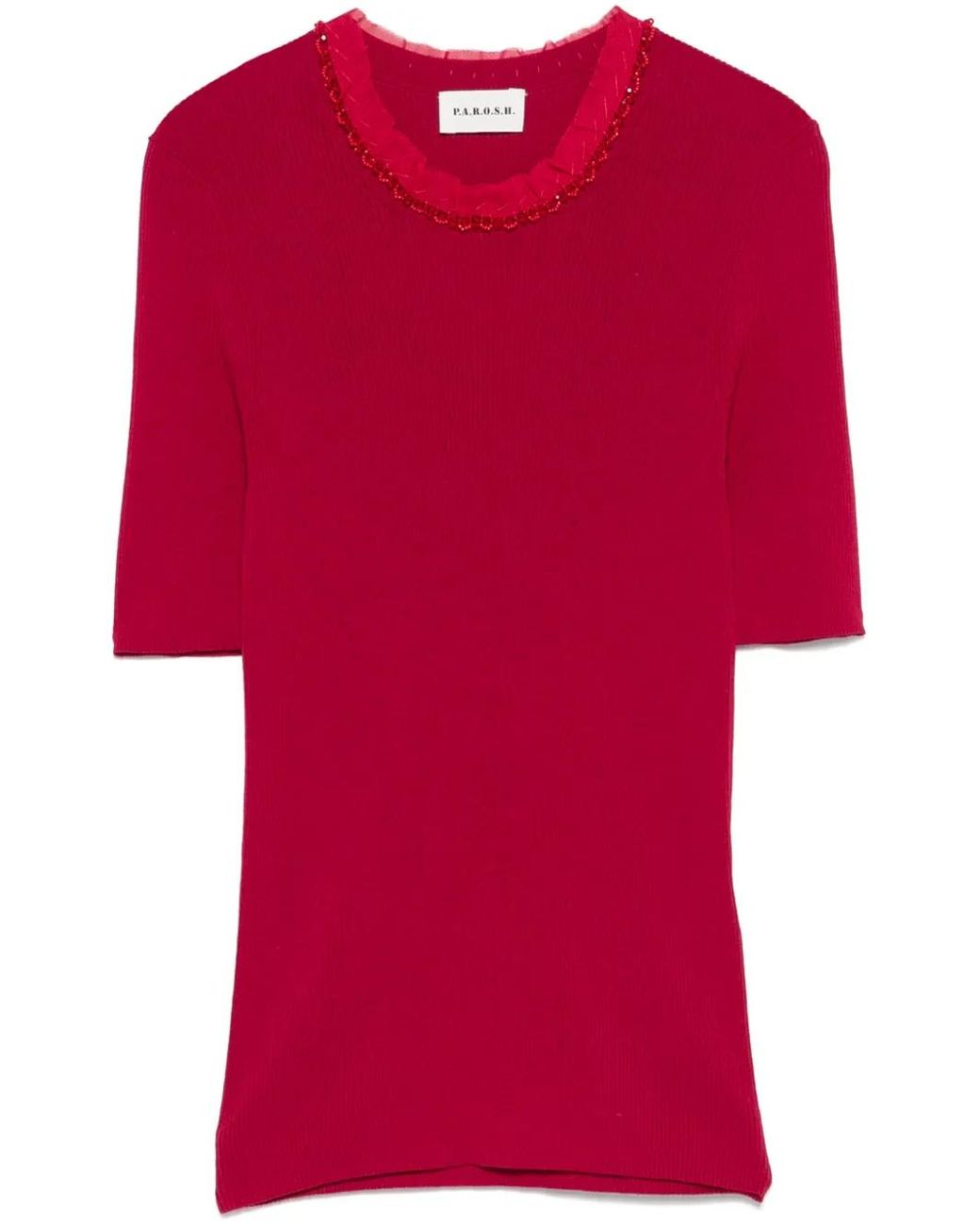 P.A.R.O.S.H. Red Bead-Embellished T-Shirt