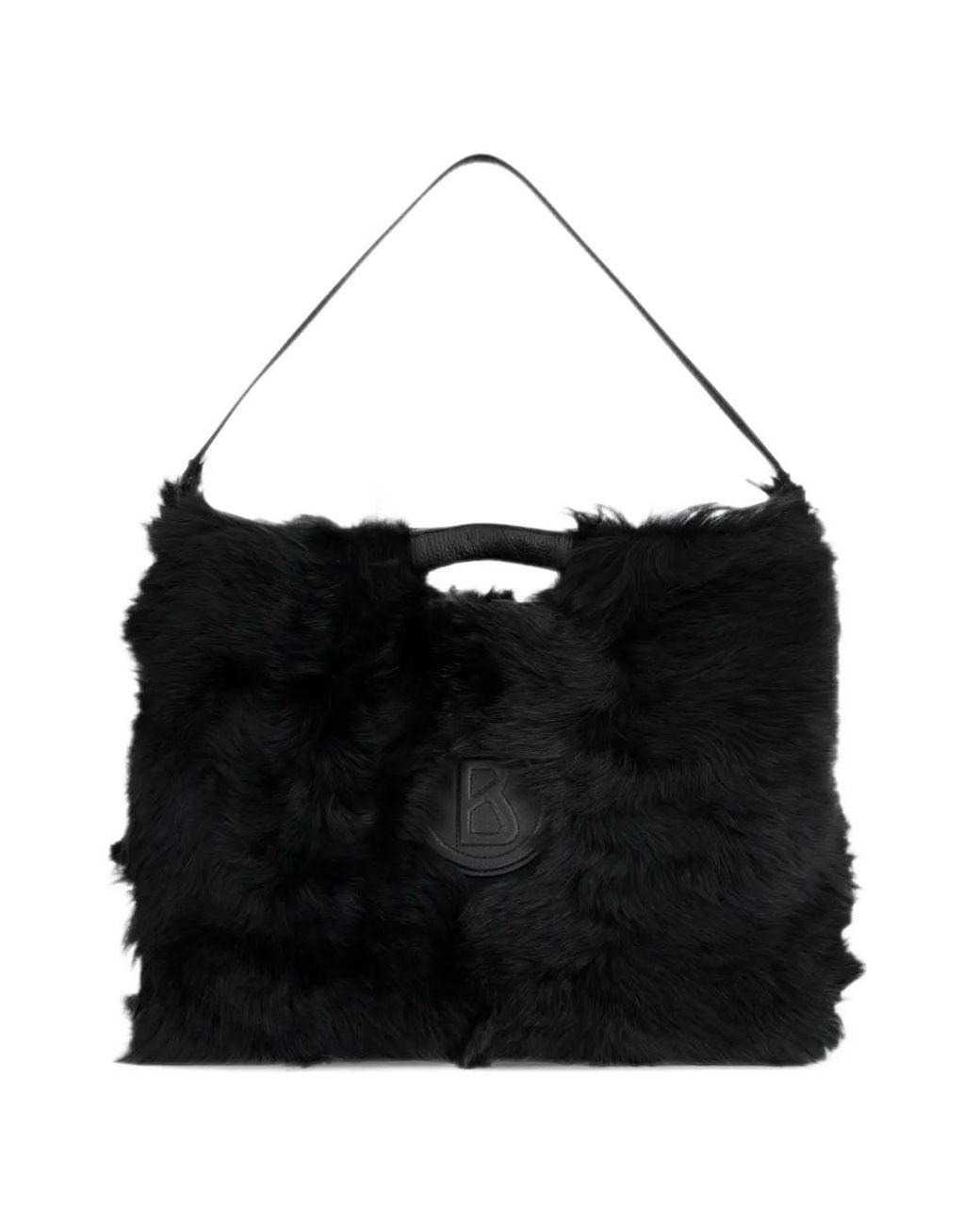 Bogner Black Shearling Logo-Patch Shoulder Bag
