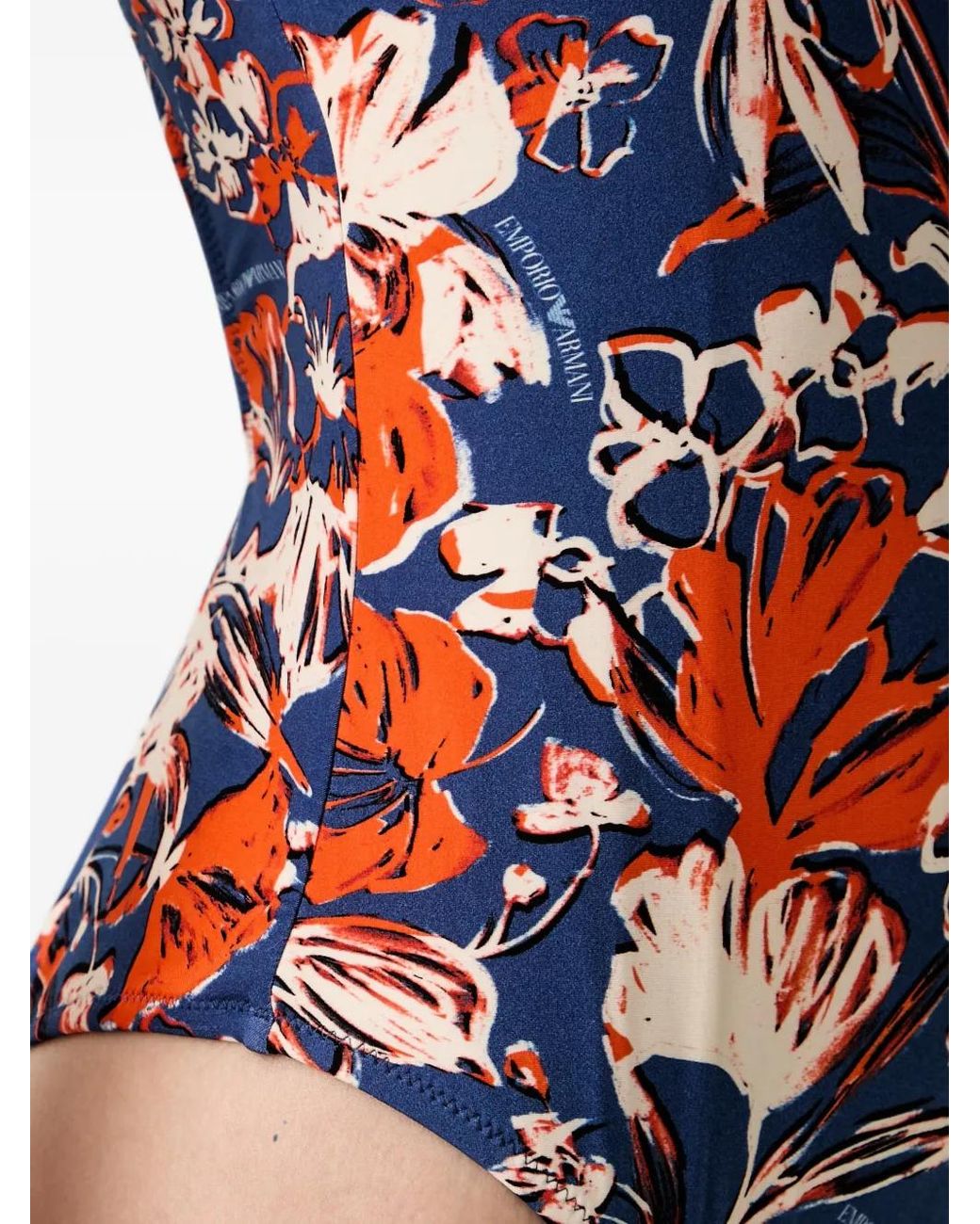 Emporio Armani Red Floral-Print Cross-Back Swimsuit