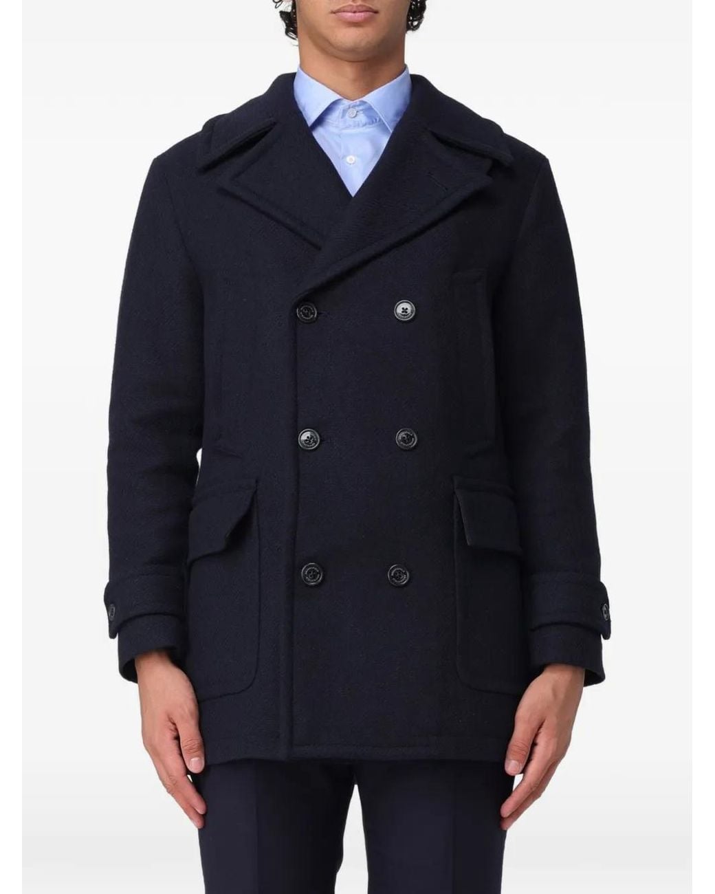 Brooksfield Blue Double-Breasted Buttoned Coat for men