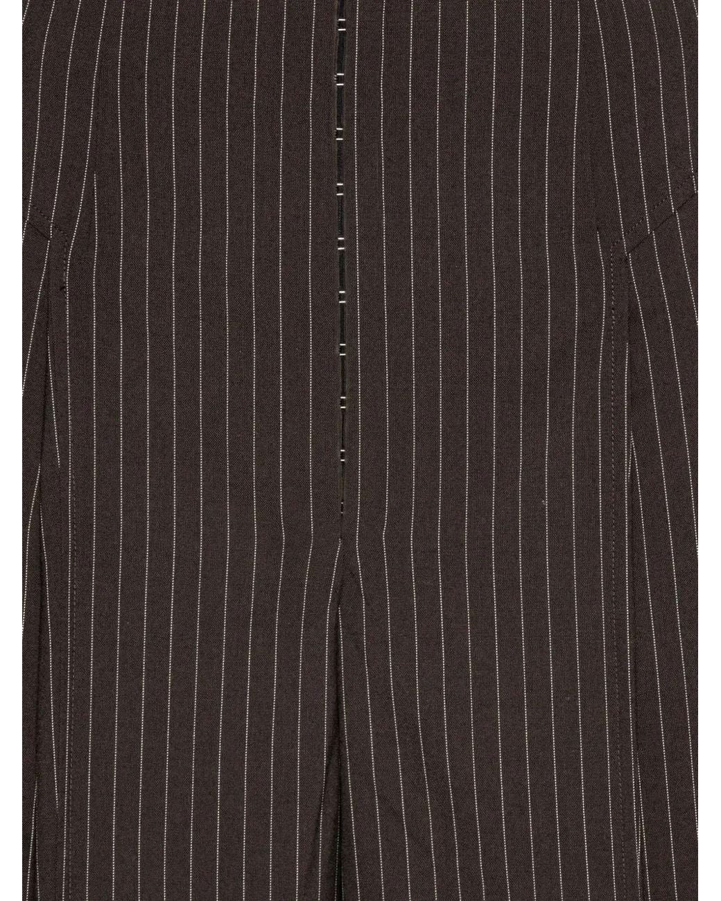 ROTATE BIRGER CHRISTENSEN Brown Pinstripe Wide-Leg Trousers