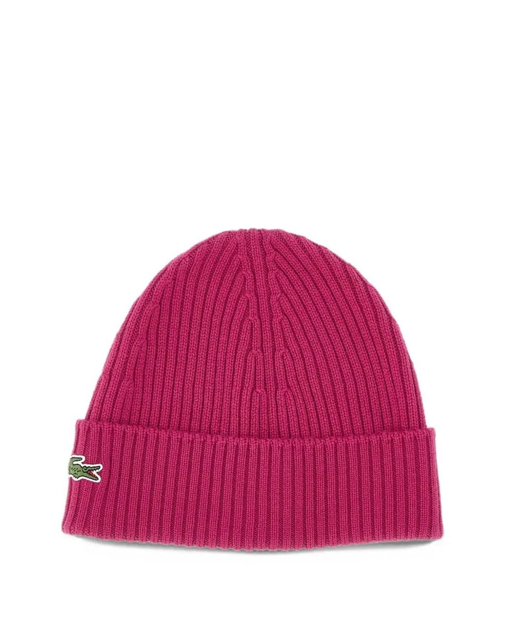 Lacoste Pink Rib-Knit Brushed Wool Beanie