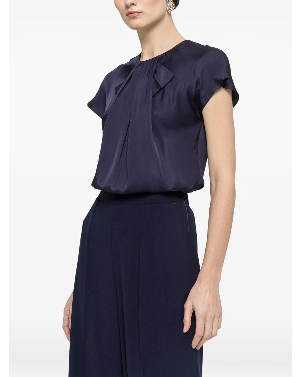 Nissa Blue Pleat-Detail Viscose Top