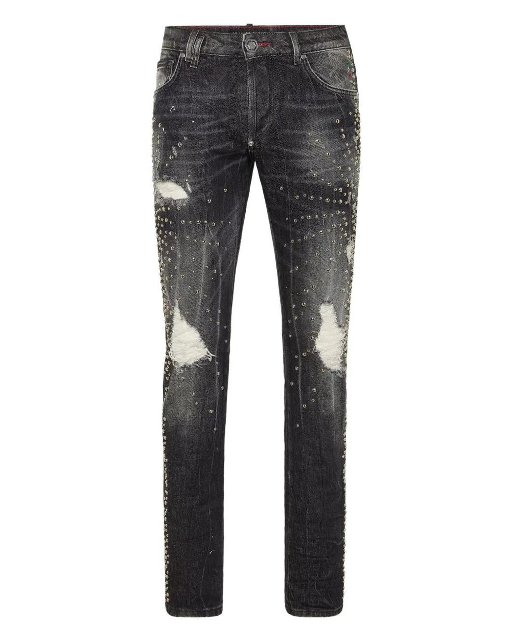 Philipp Plein Gray Studded Distressed Jeans for men