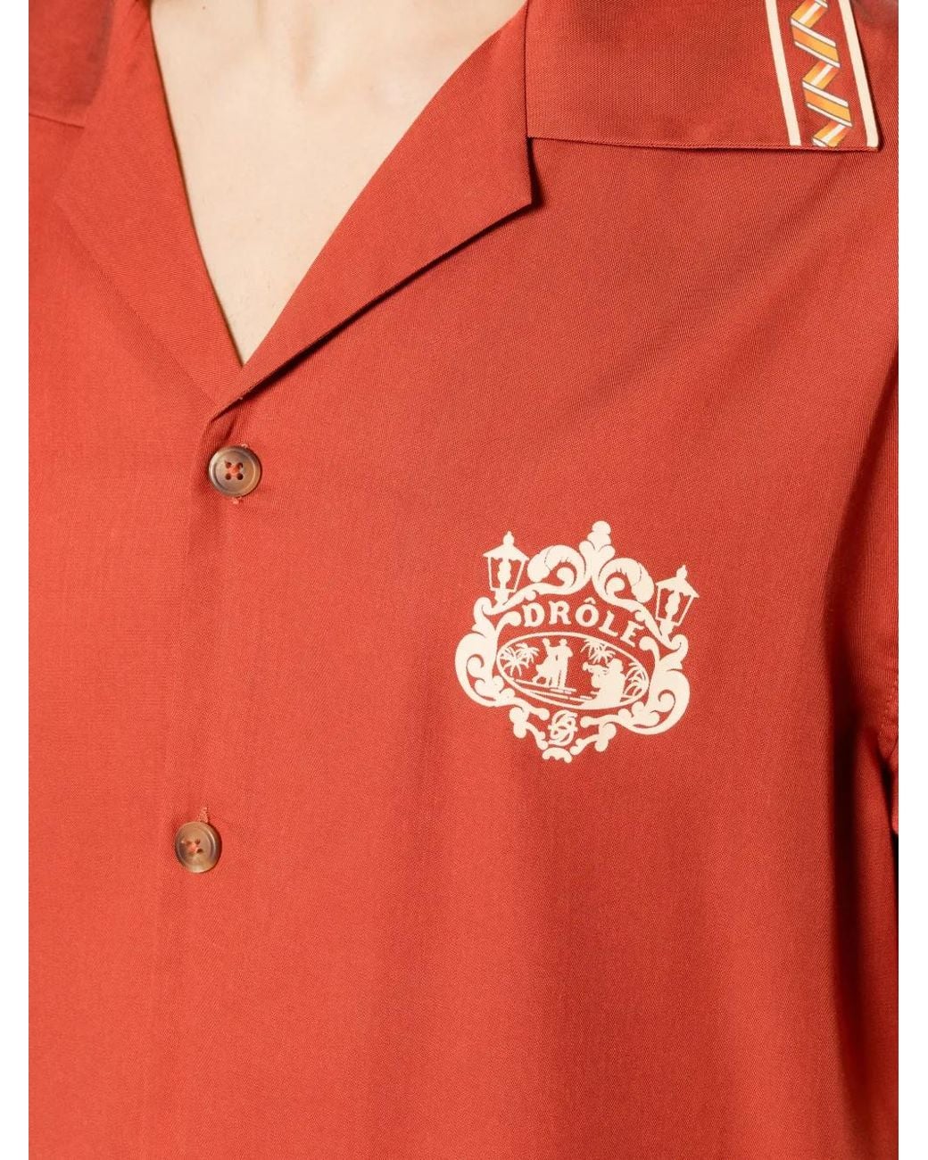 Drole de Monsieur Red Chemise Brodée Danseurs À Bords Zig-Zag for men
