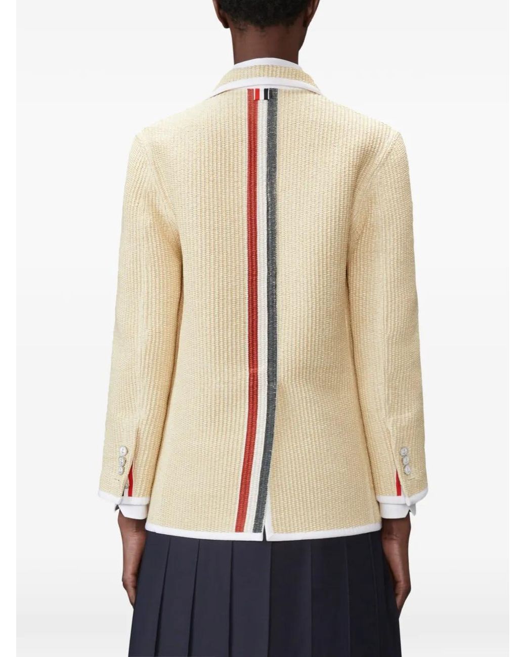 Thom Browne Blazer Met Streep En Raffia-Effect in het Natural