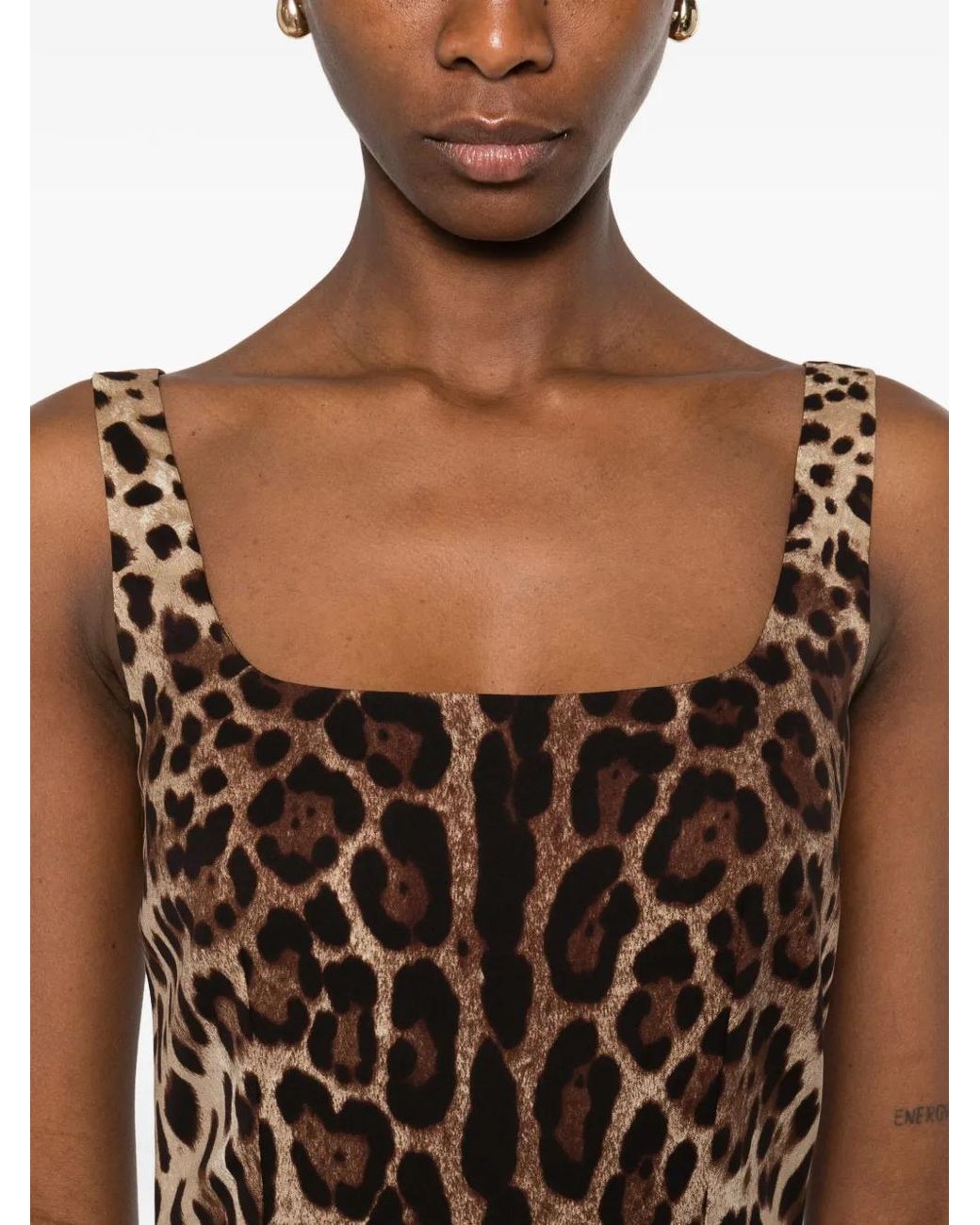 Dolce & Gabbana Natural Leopard-Print Silk-Blend Satin Midi Dress