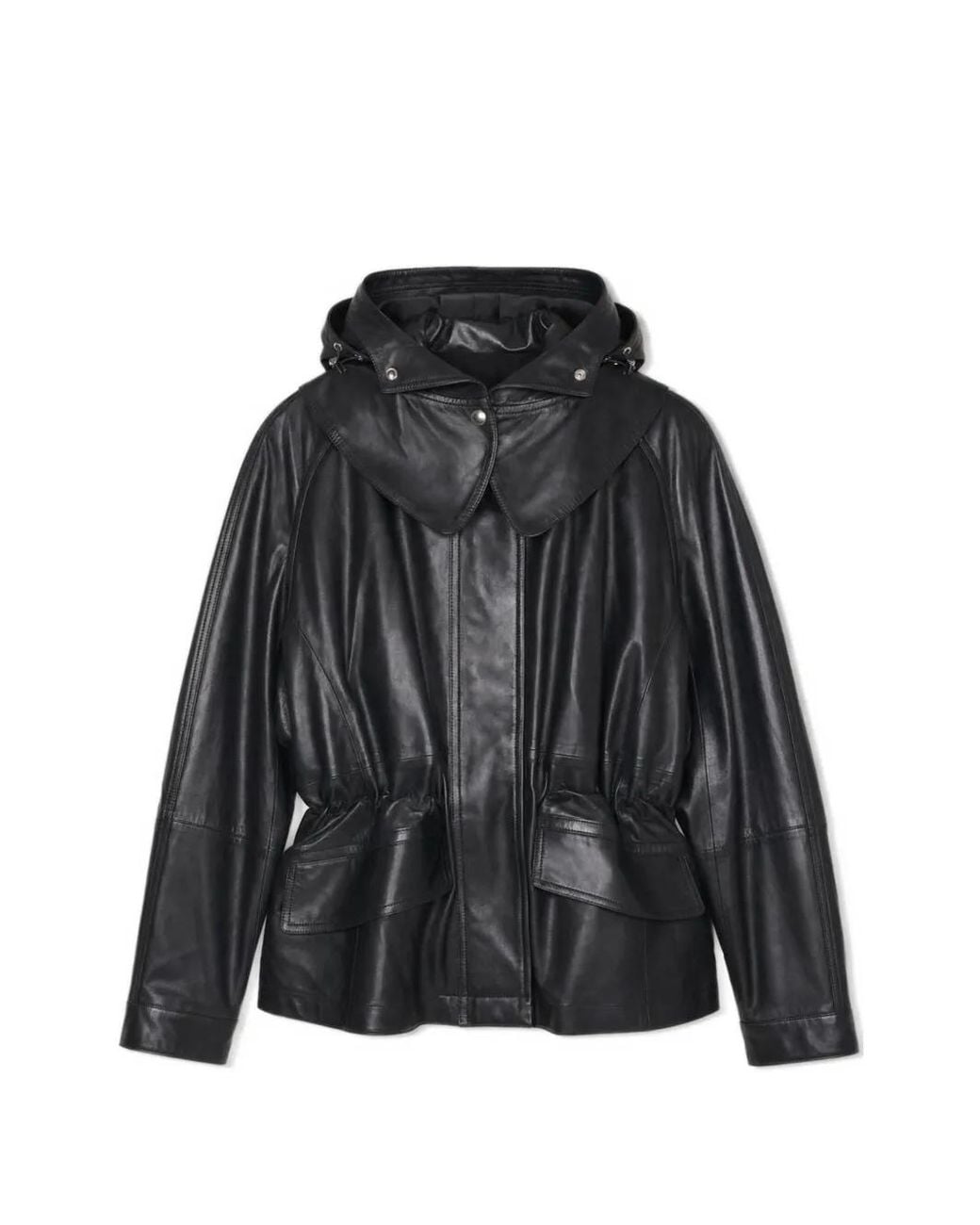 IRO Black Hooded Elastic-Waistband Leather Jacket