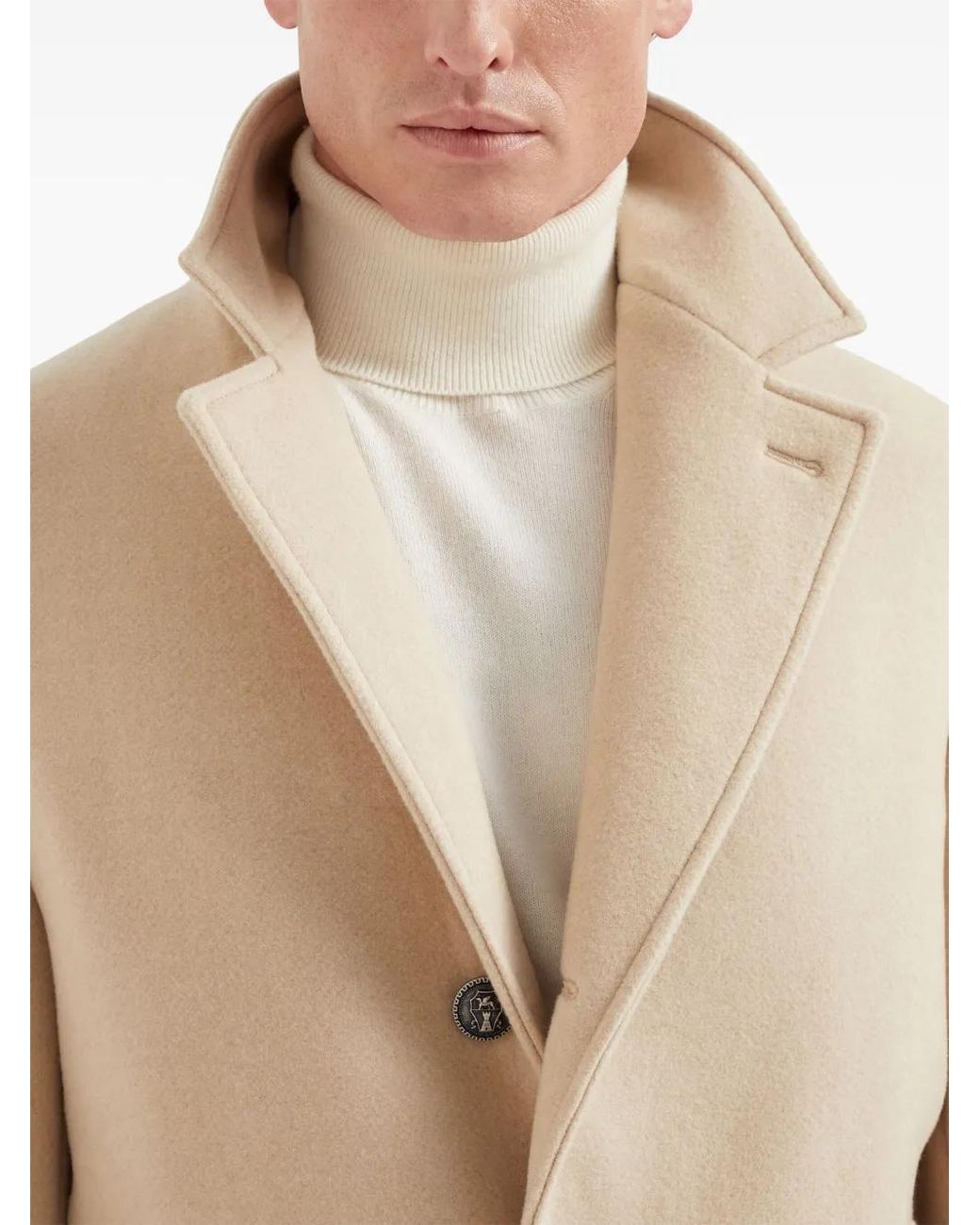 Brunello Cucinelli Natural Single-Breasted Coat for men