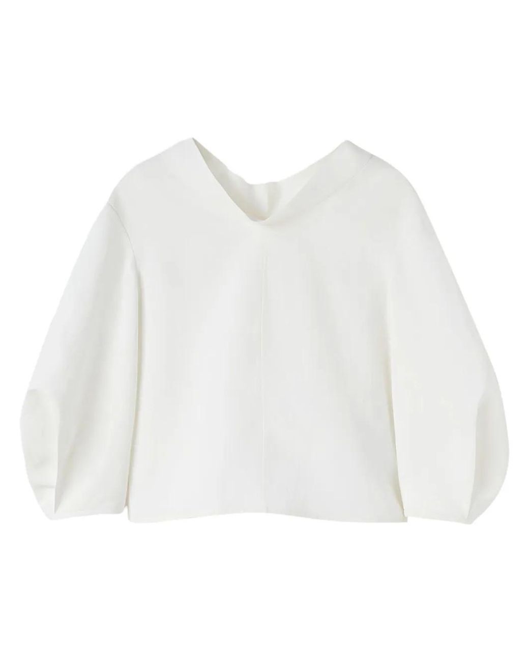 Jil Sander White Draped-Neck Linen Blouse