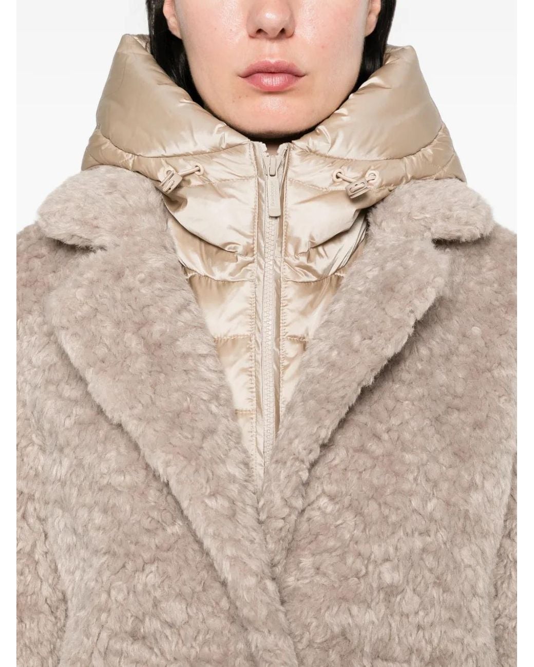 Bomboogie White Hooded Faux-Shearling Coat