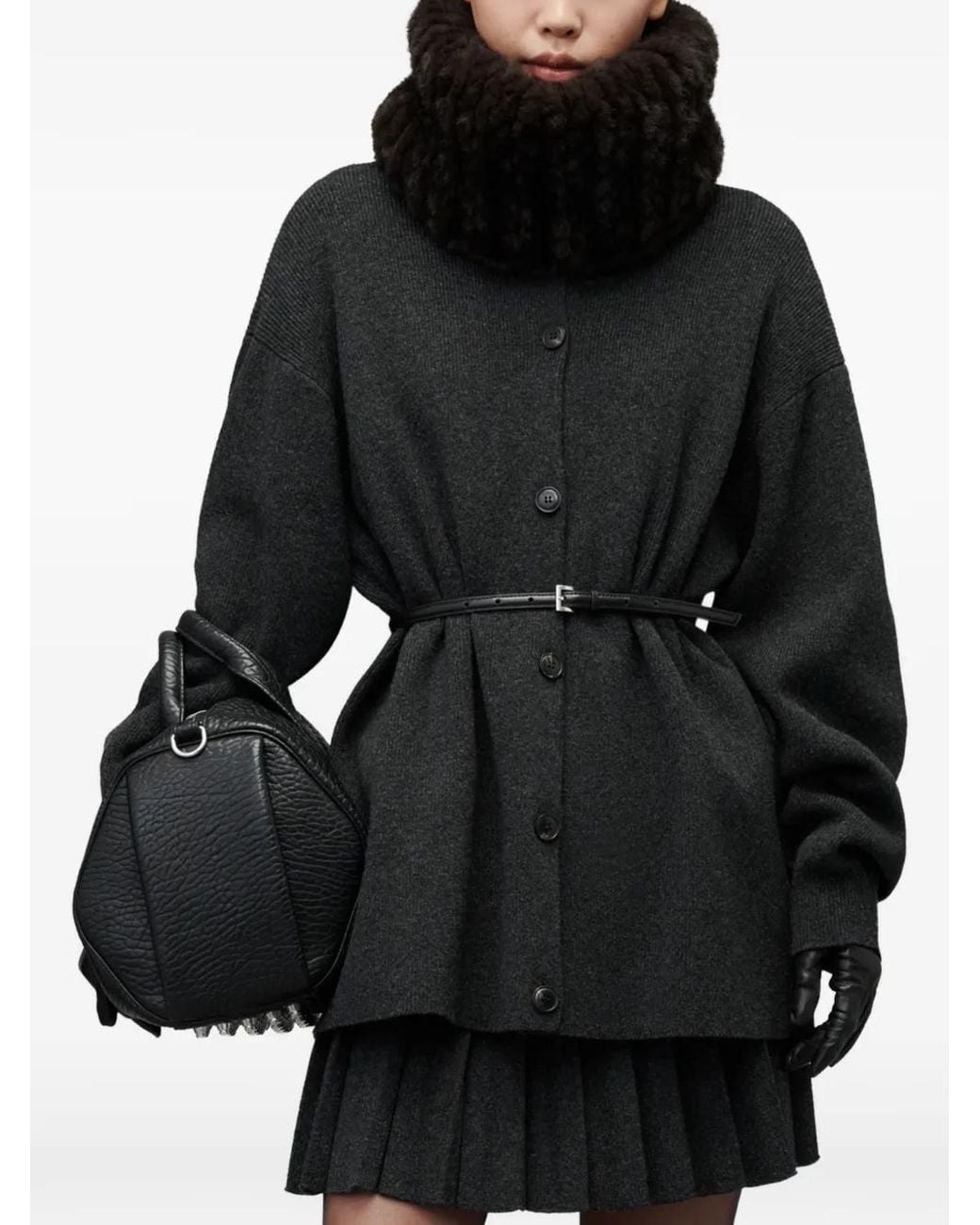 Alexander Wang Black Oversized Cardigan W/ Heatpressed Hem And Belt