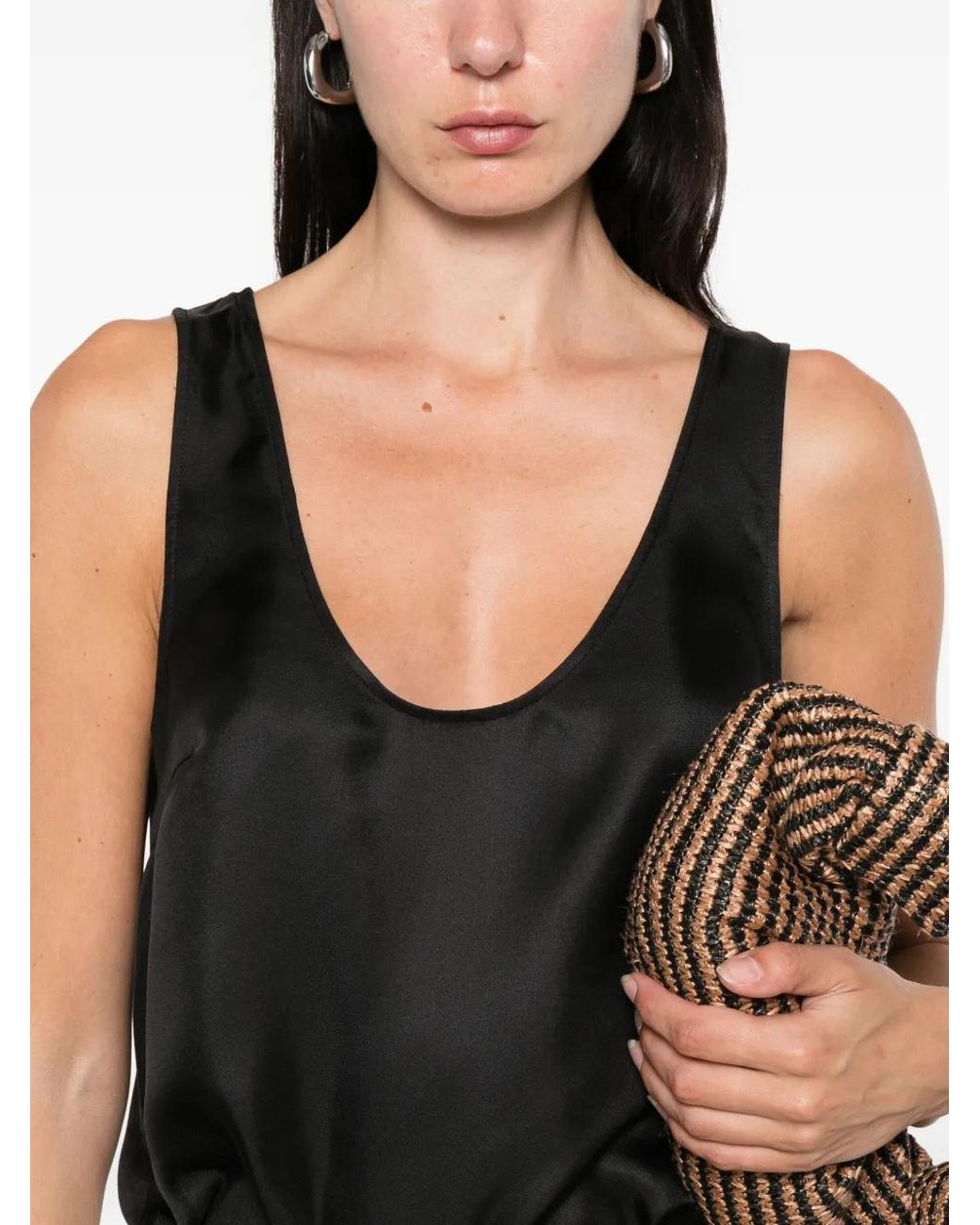 Loulou de Saison Black Gaby Scoop-Neck Silk Top