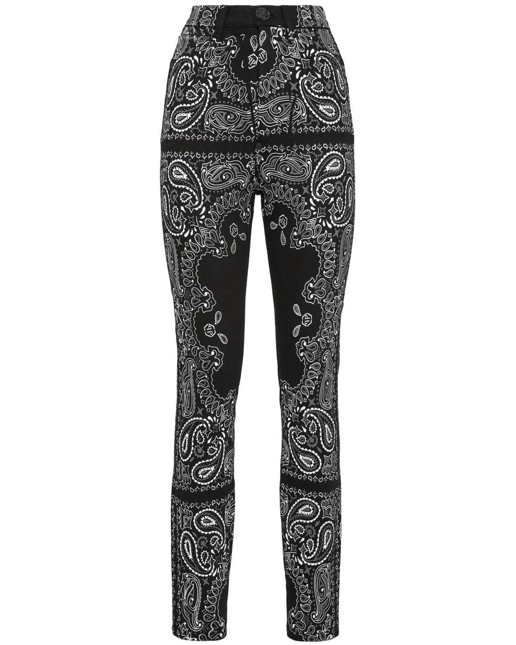 Philipp Plein Gray Paisley-Printed High-Waisted Jeggings