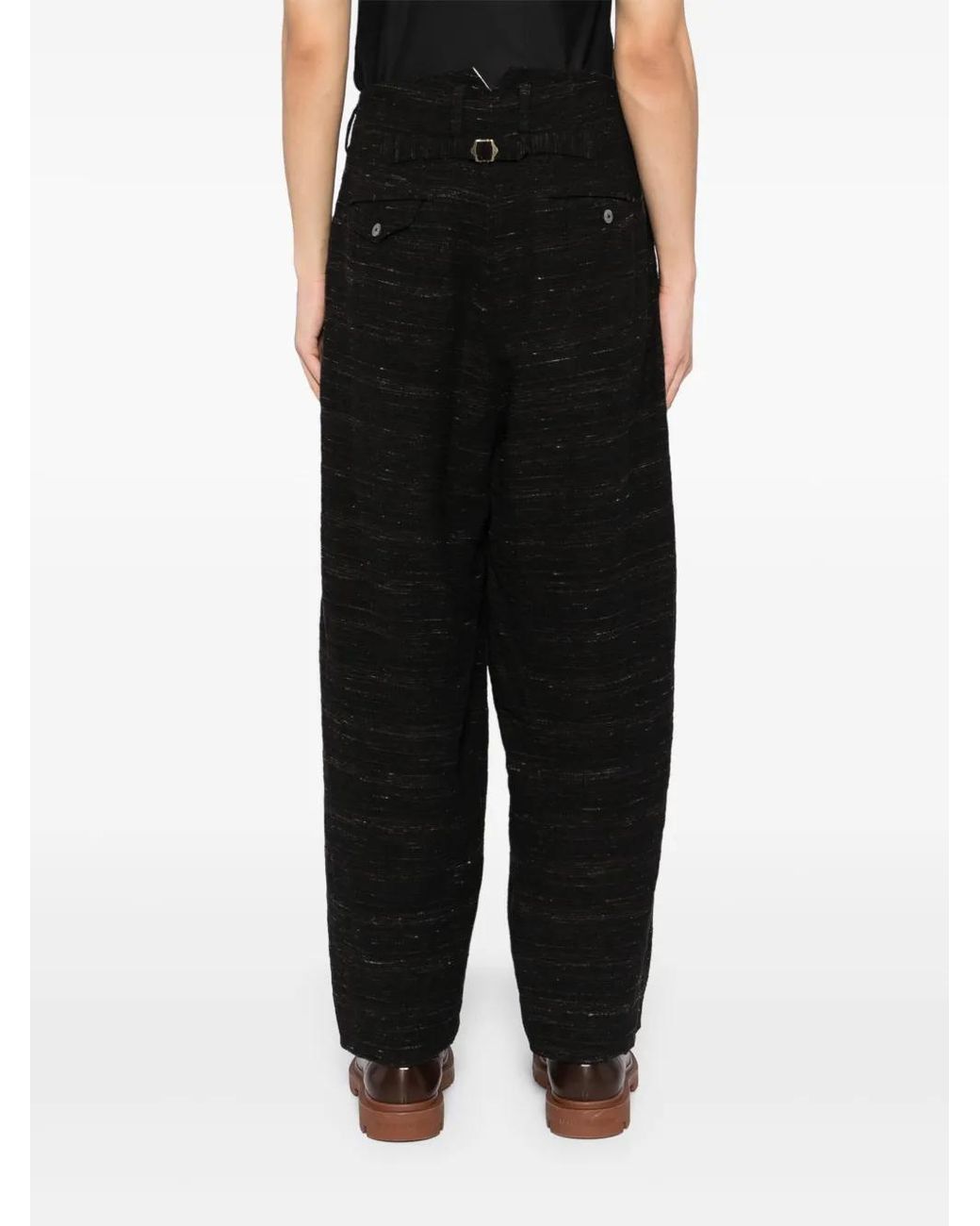 CALMLENCE Black Triple Pleated Tapered Trousers for men