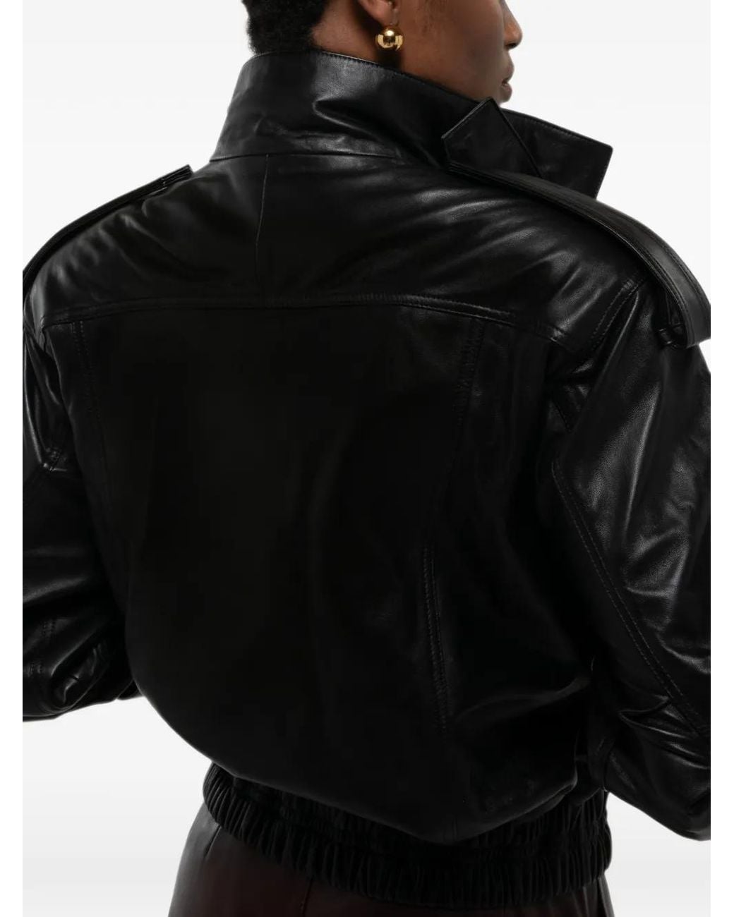 DUCIE Black Fiona Leather Bomber Jacket