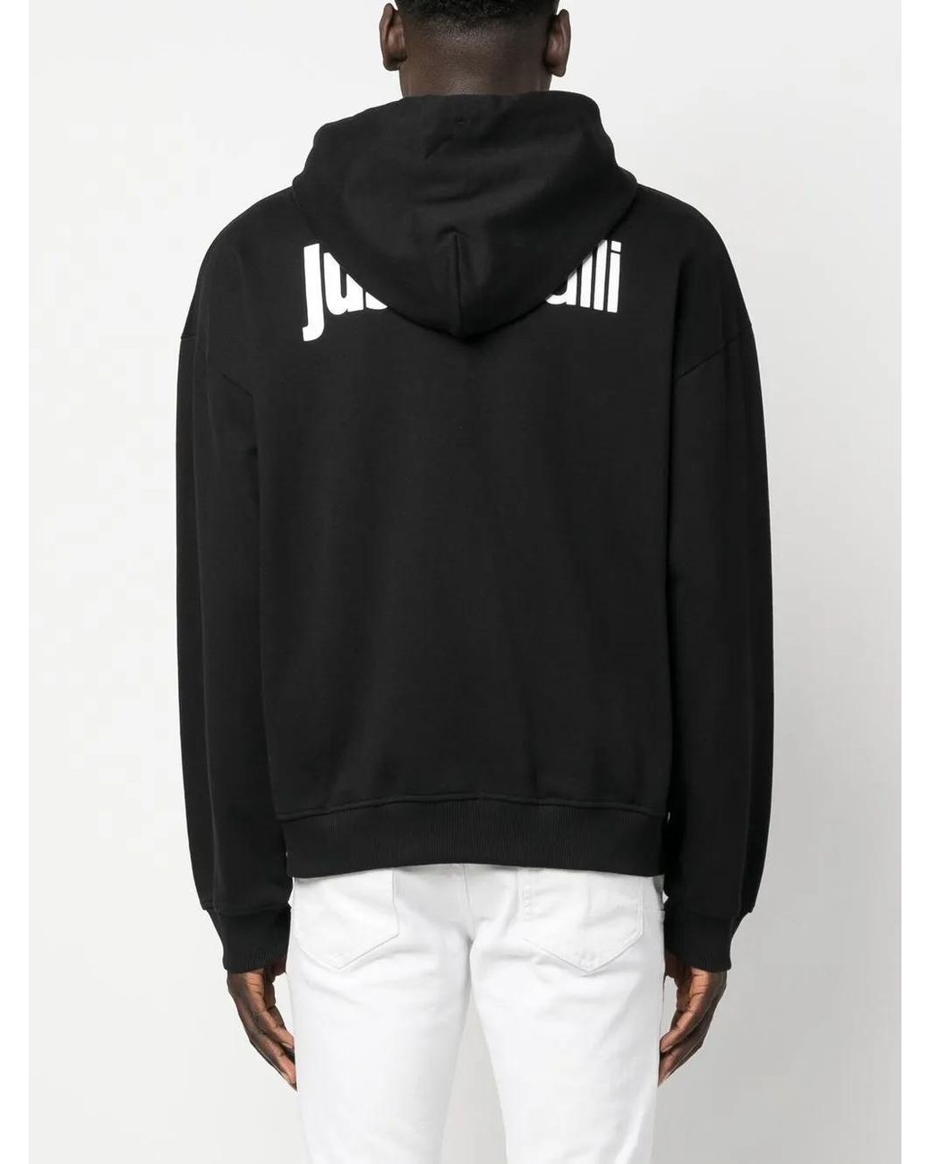 Just Cavalli Black Logo-Print Cotton Hoodie for men