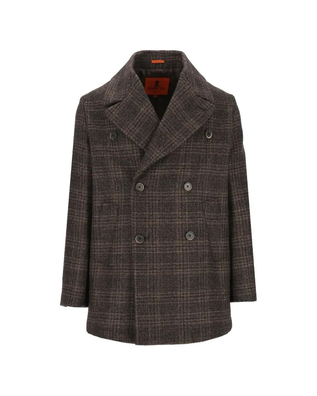Barena Brown Check-Pattern Double-Breasted Coat for men