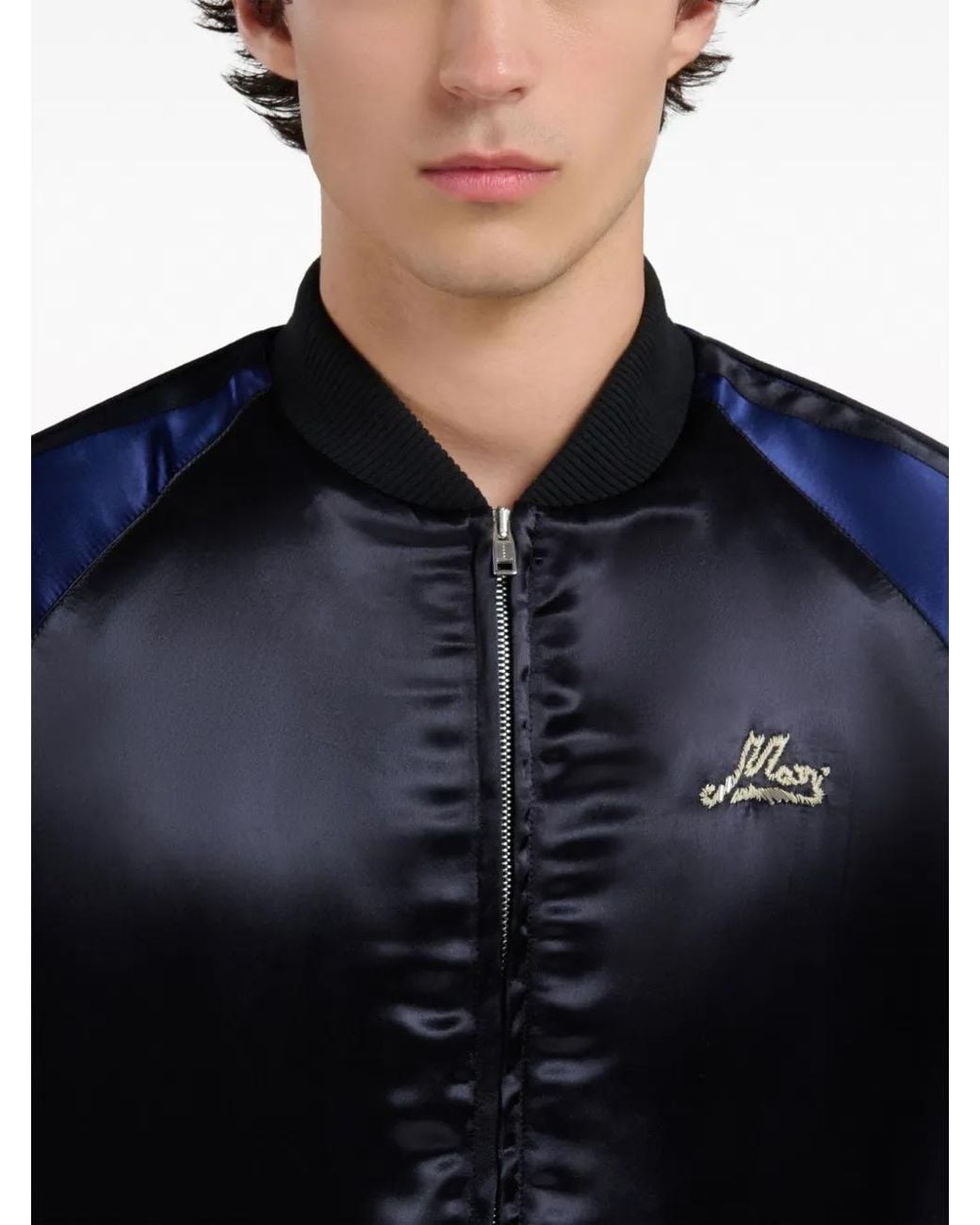 Marni Blue Logo-Embroidered Satin Bomber Jacket for men