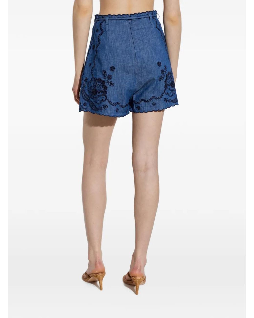 Zimmermann Aster Denim Shorts Met Borduurwerk in het Blue