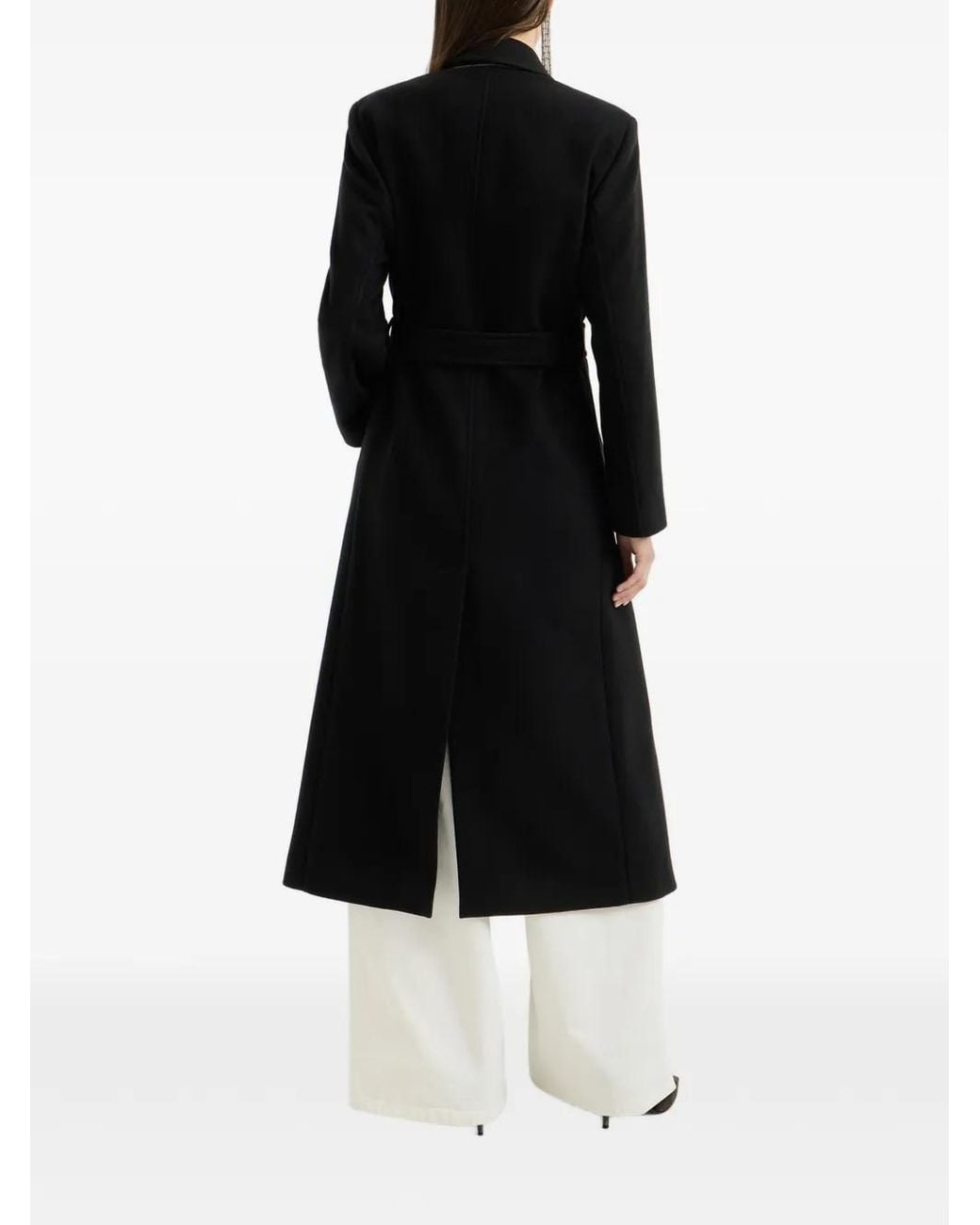 Brunello Cucinelli Black Lightweight Water-Resistant Cashmere Belted Coat With Monili