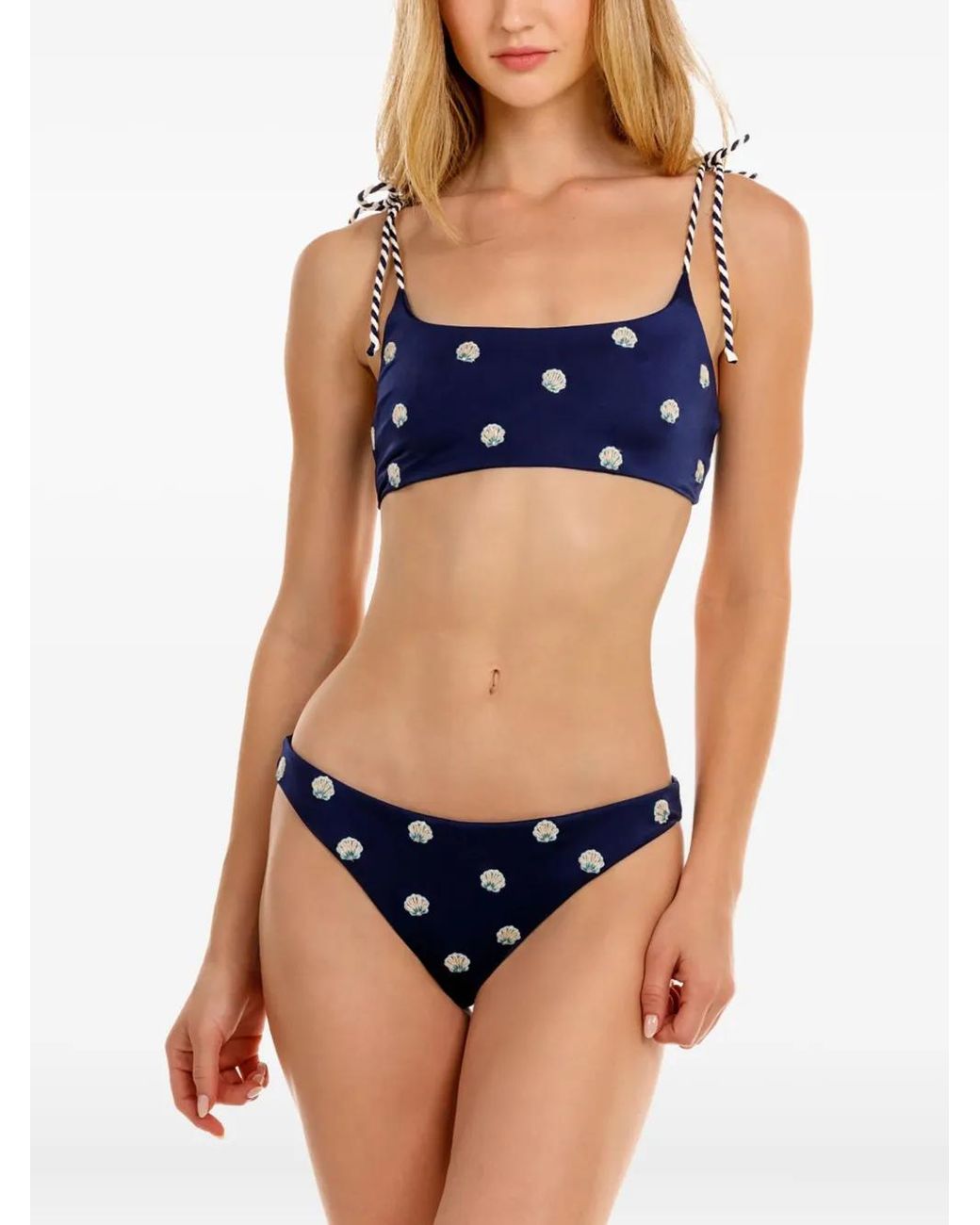 Agua Bendita Blue Shell-Print Bikini Bottoms