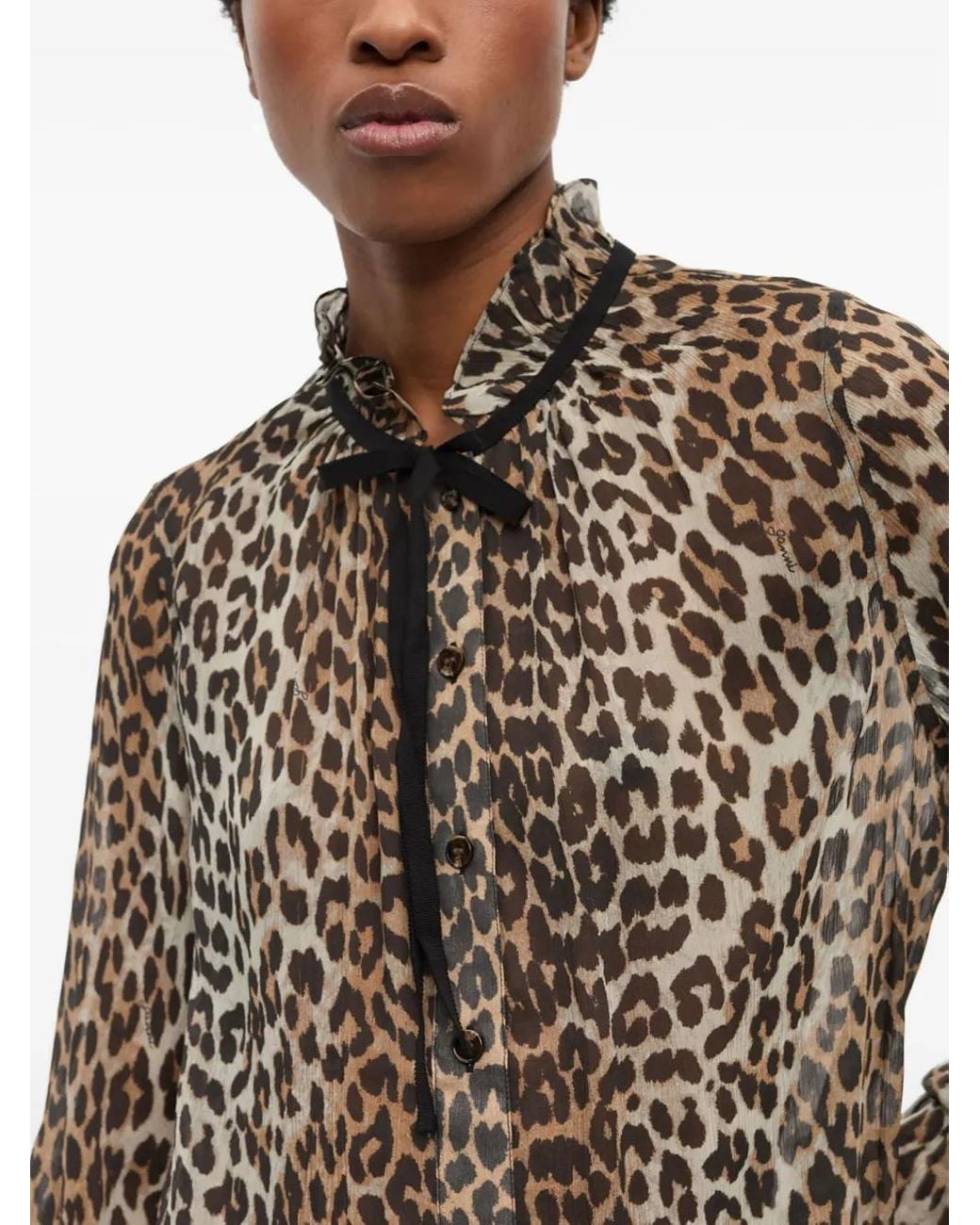 Ganni Brown Leopard Print Blouse