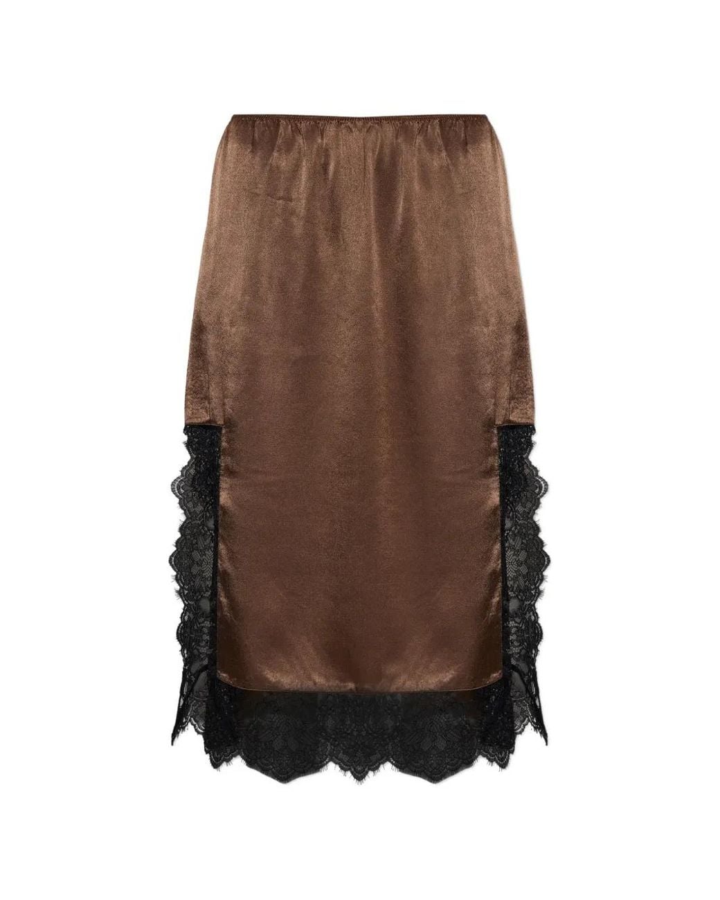 Munthe Brown Chloa Lace-Trim Midi Skirt