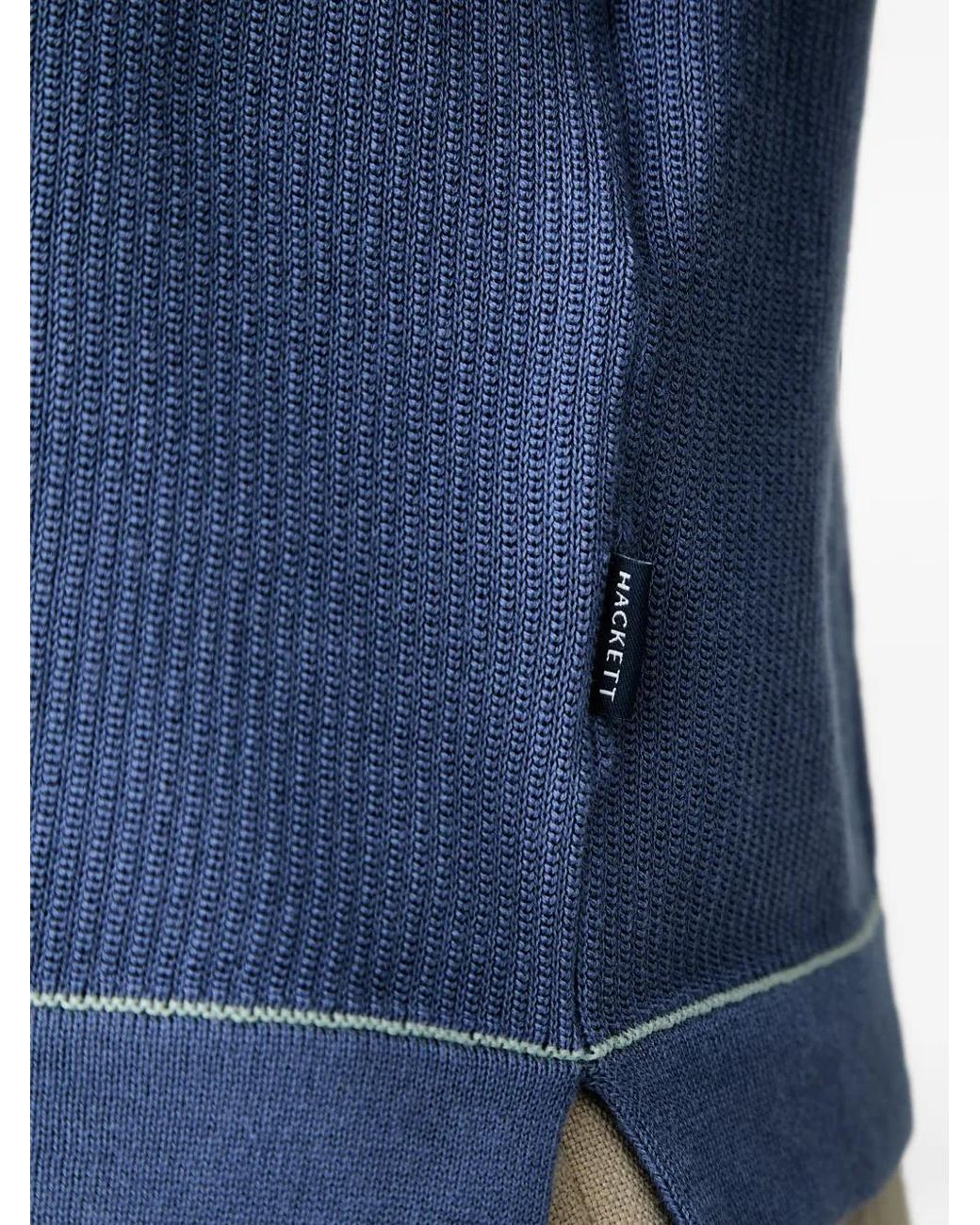 Hackett Blue Polo En Maille Nervurée À Manches Courtes for men
