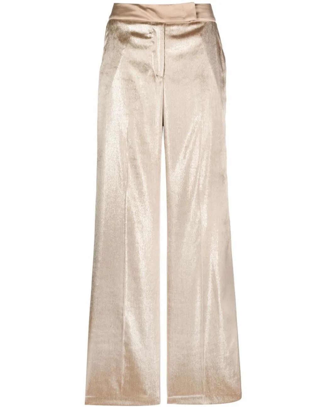Peserico Natural High-Waisted Velvet Palazzo Trousers