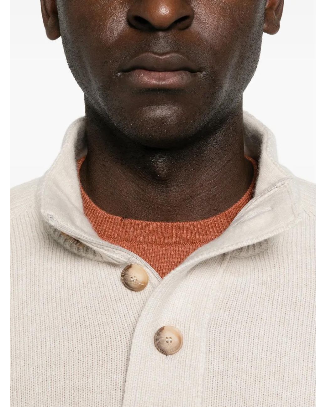 Gran Sasso White Button-Up High-Neck Sweater for men