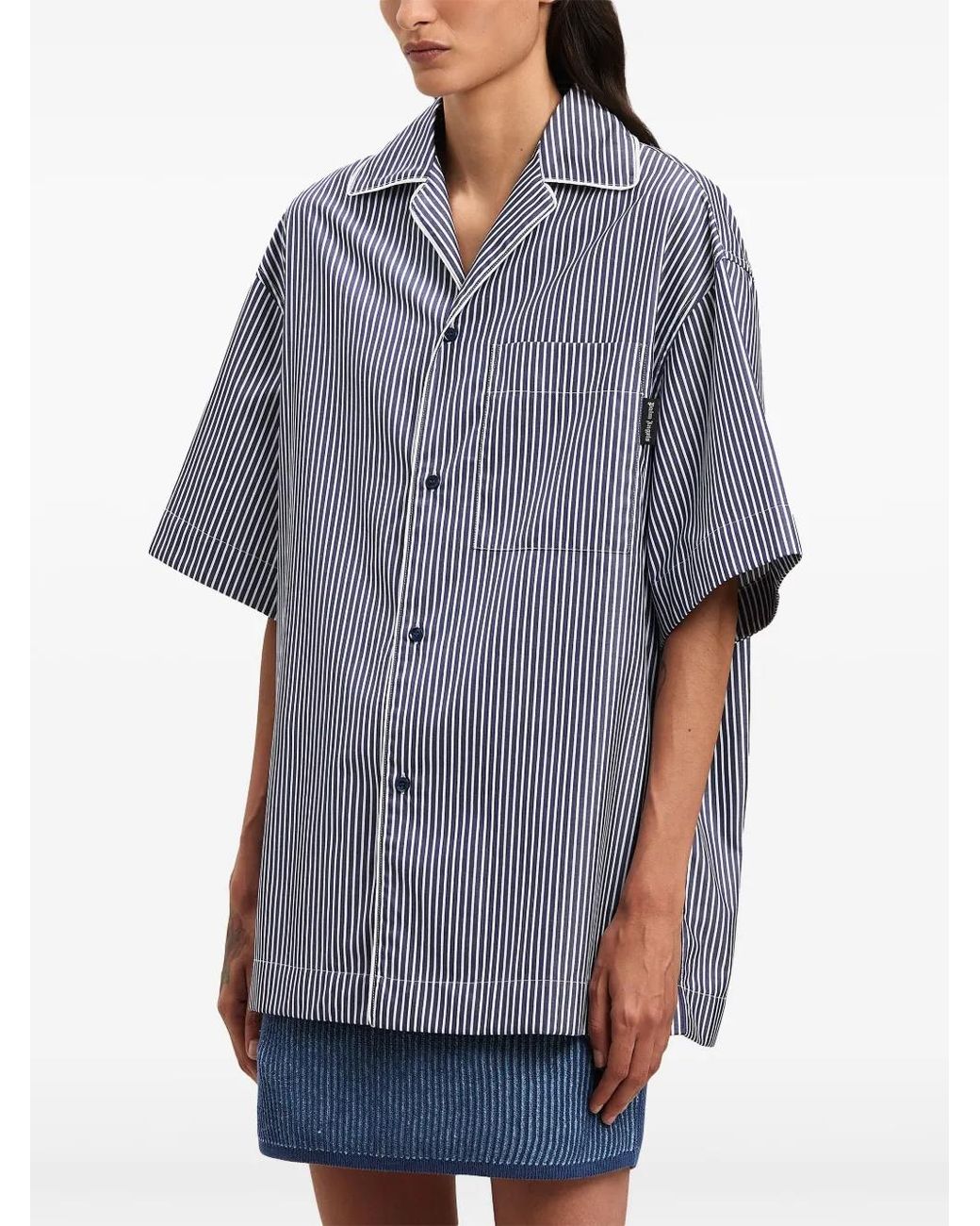 Palm Angels Purple Curved Logo-Print Striped Shirt