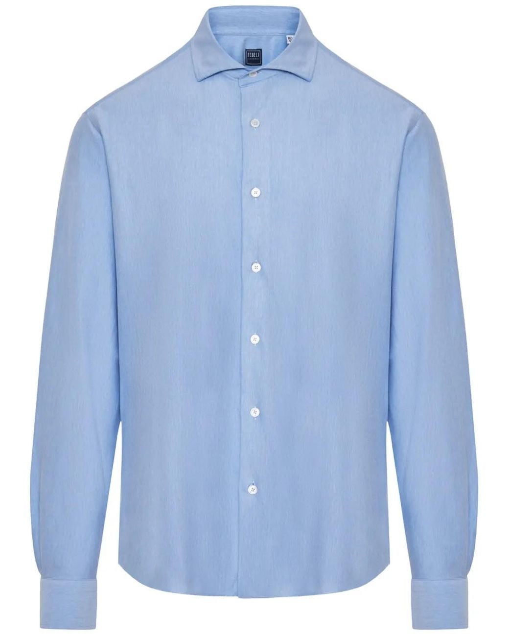 Fedeli Blue Ong-Sleeve Poplin Shirt for men