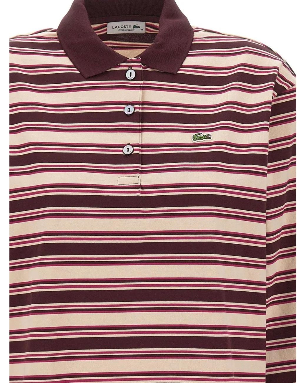 Lacoste Red Oversized Striped Long-Sleeved Polo Shirt