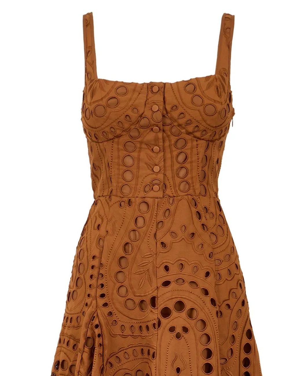 Charo Ruiz Brown Ayla Eyelet Asymmetric Dress