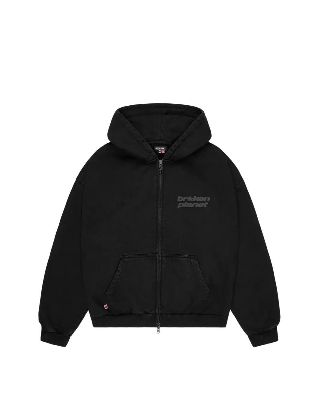 BROKEN PLANET Black Logo-Detail Zip-Up Hoodie