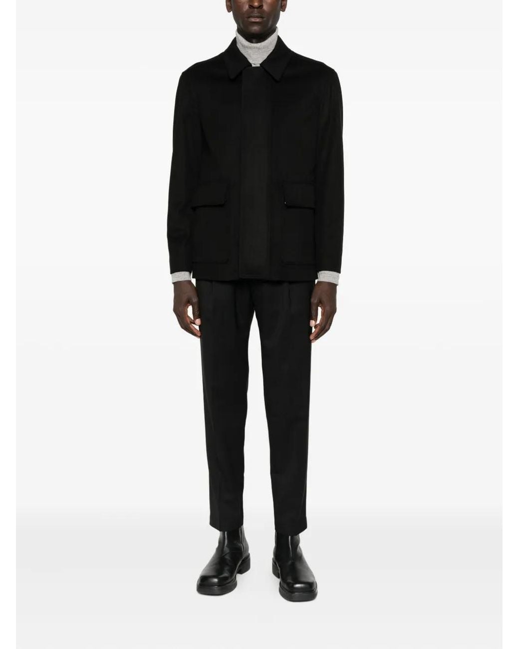 Lardini Black Patch-Pocket Collared Coat for men