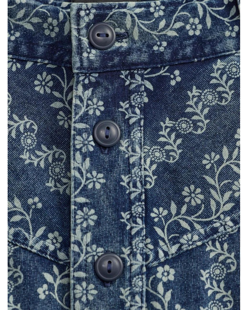 RRL Blue Floral-Motif A-Line Skirt