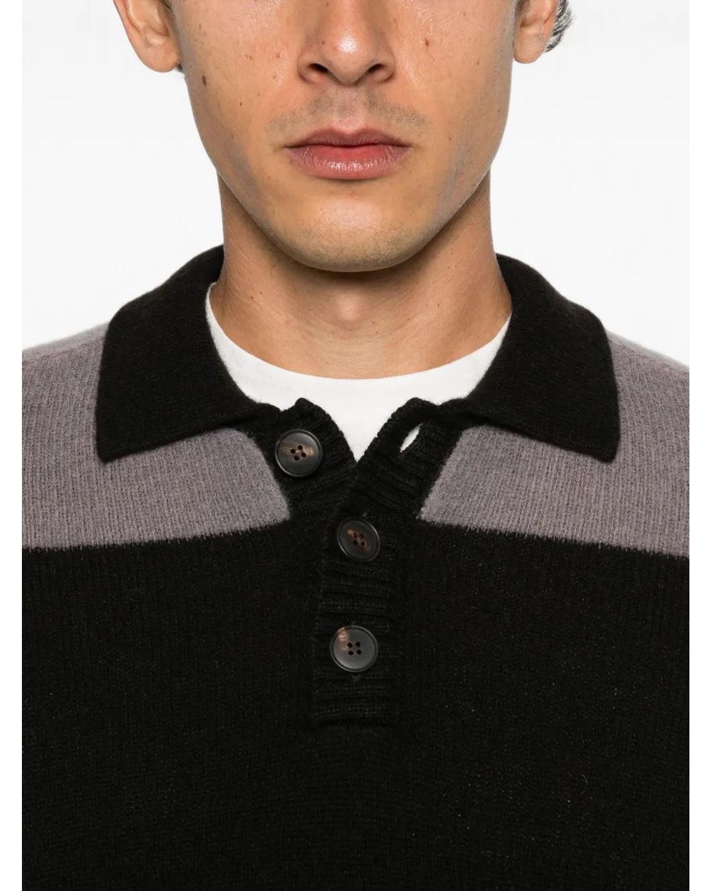 AROVESCIO Black Striped Polo Shirt for men