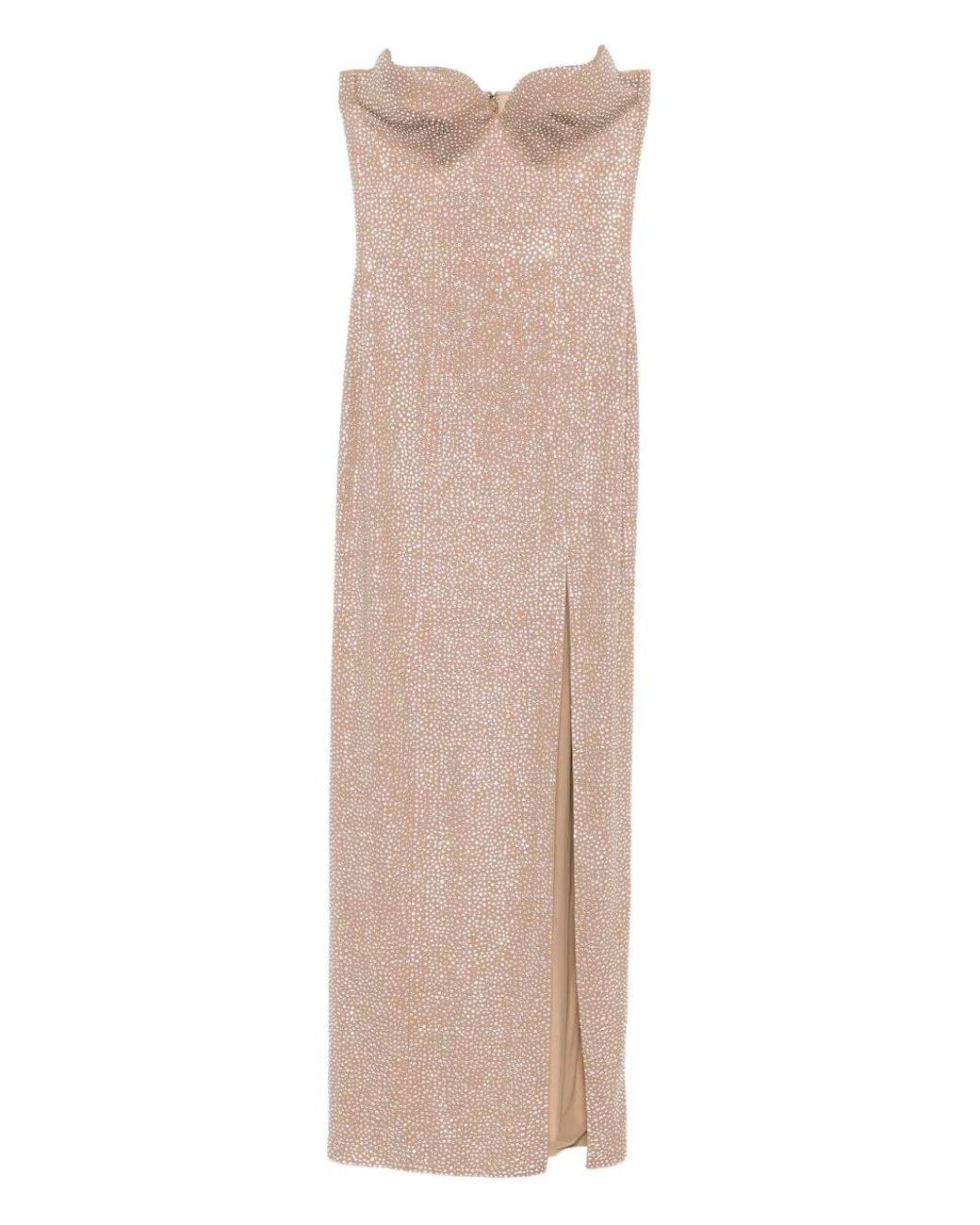 GIUSEPPE DI MORABITO Natural Crystal-Embellished Side-Split Maxi Dress