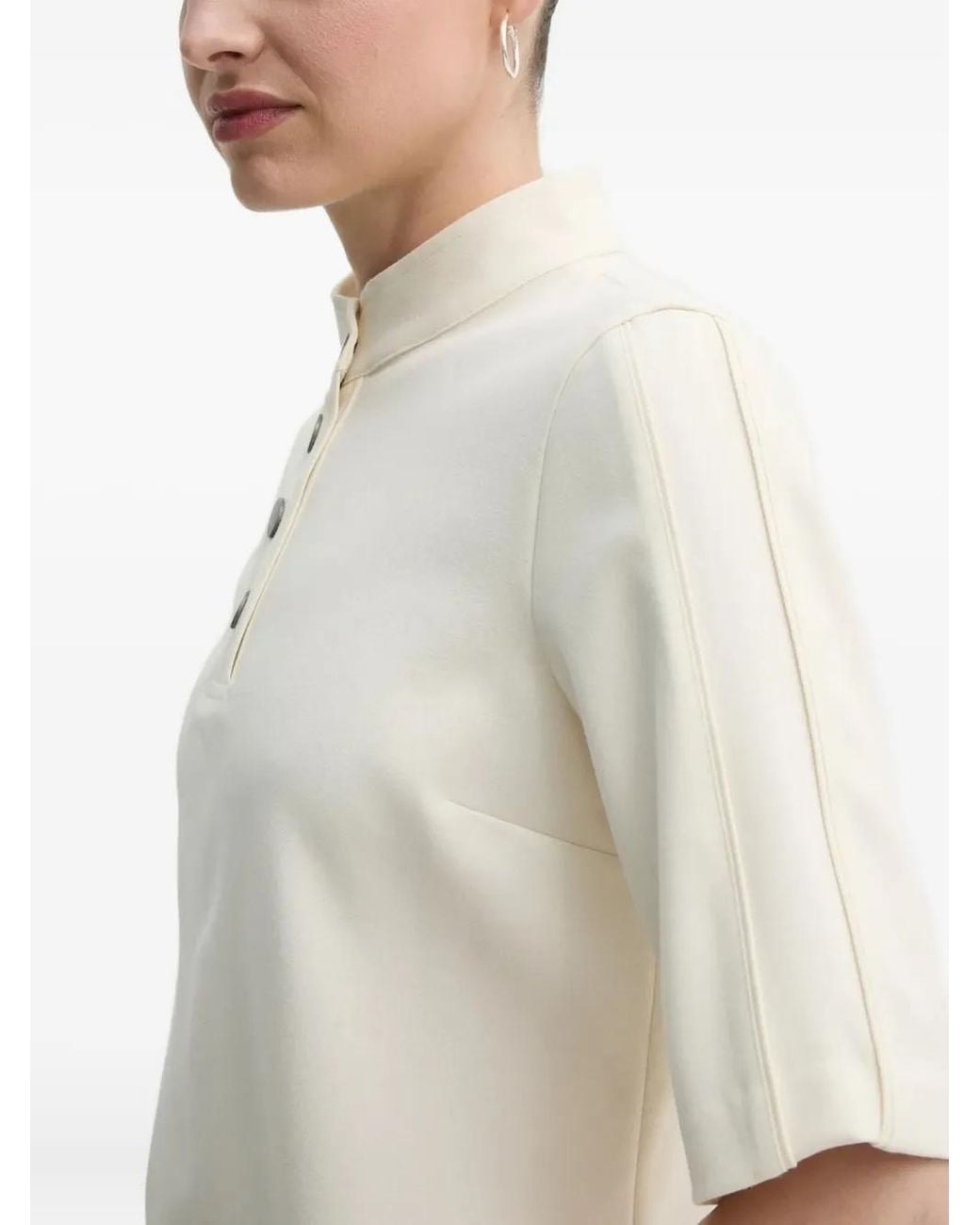 Ba&sh White Mock-Neck Button-Placket Blouse