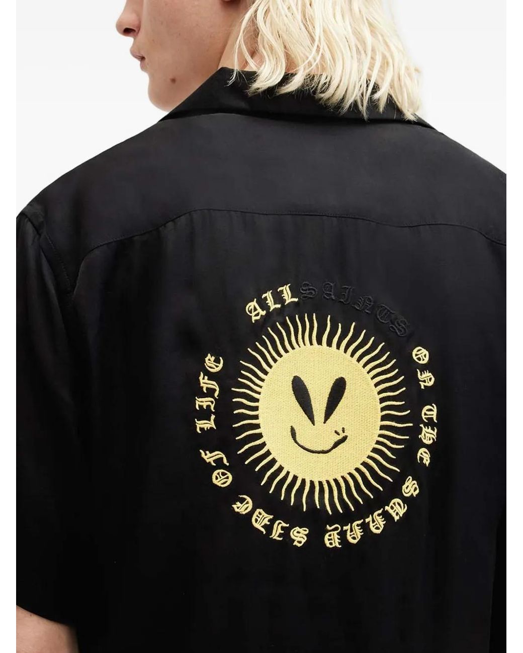 AllSaints Black Embroidered-Sun Motif Shirt for men