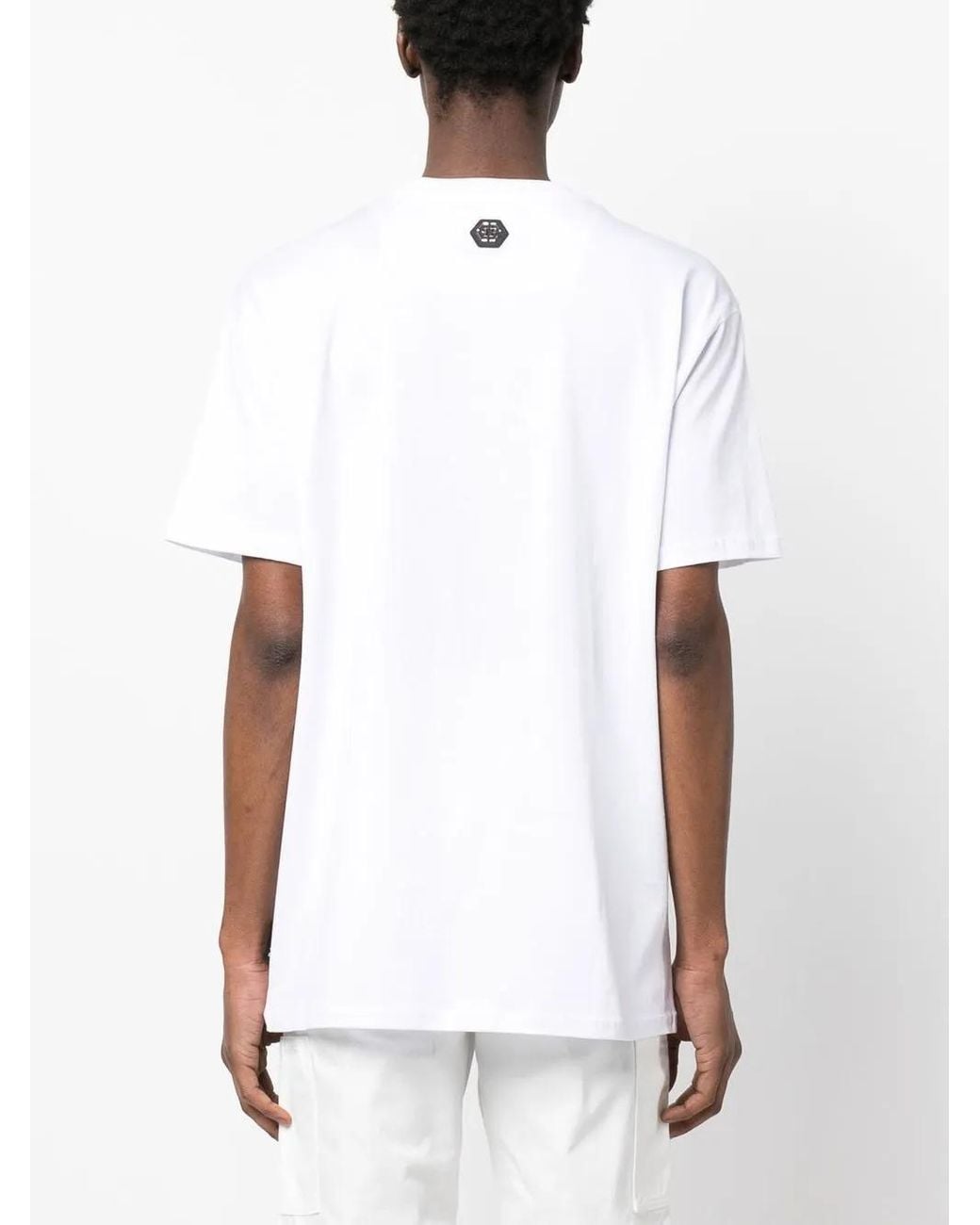 Philipp Plein White Rhinestone-Embellished Skull-Print T-Shirt for men