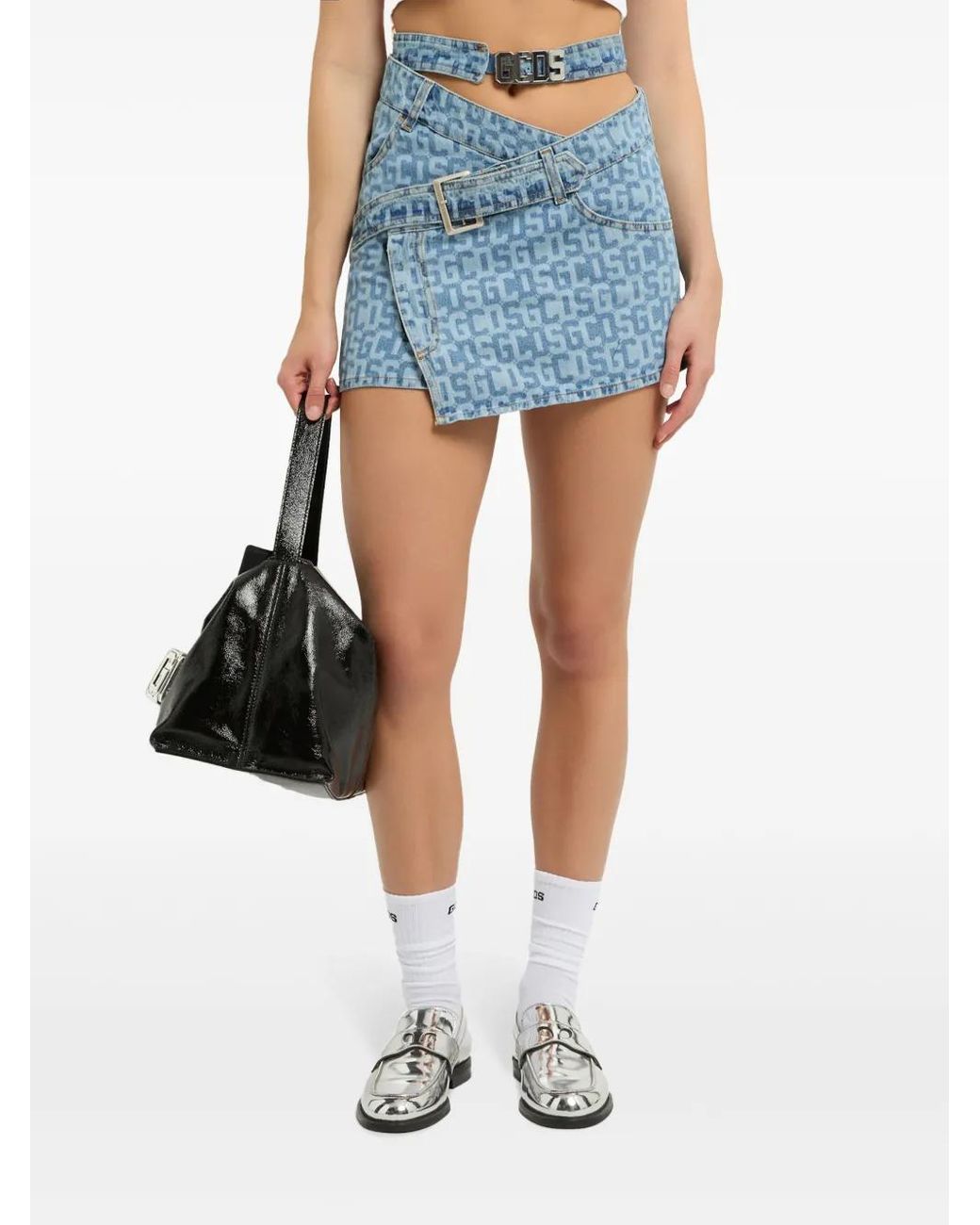 Gcds Blue Monogram Denim Skirt