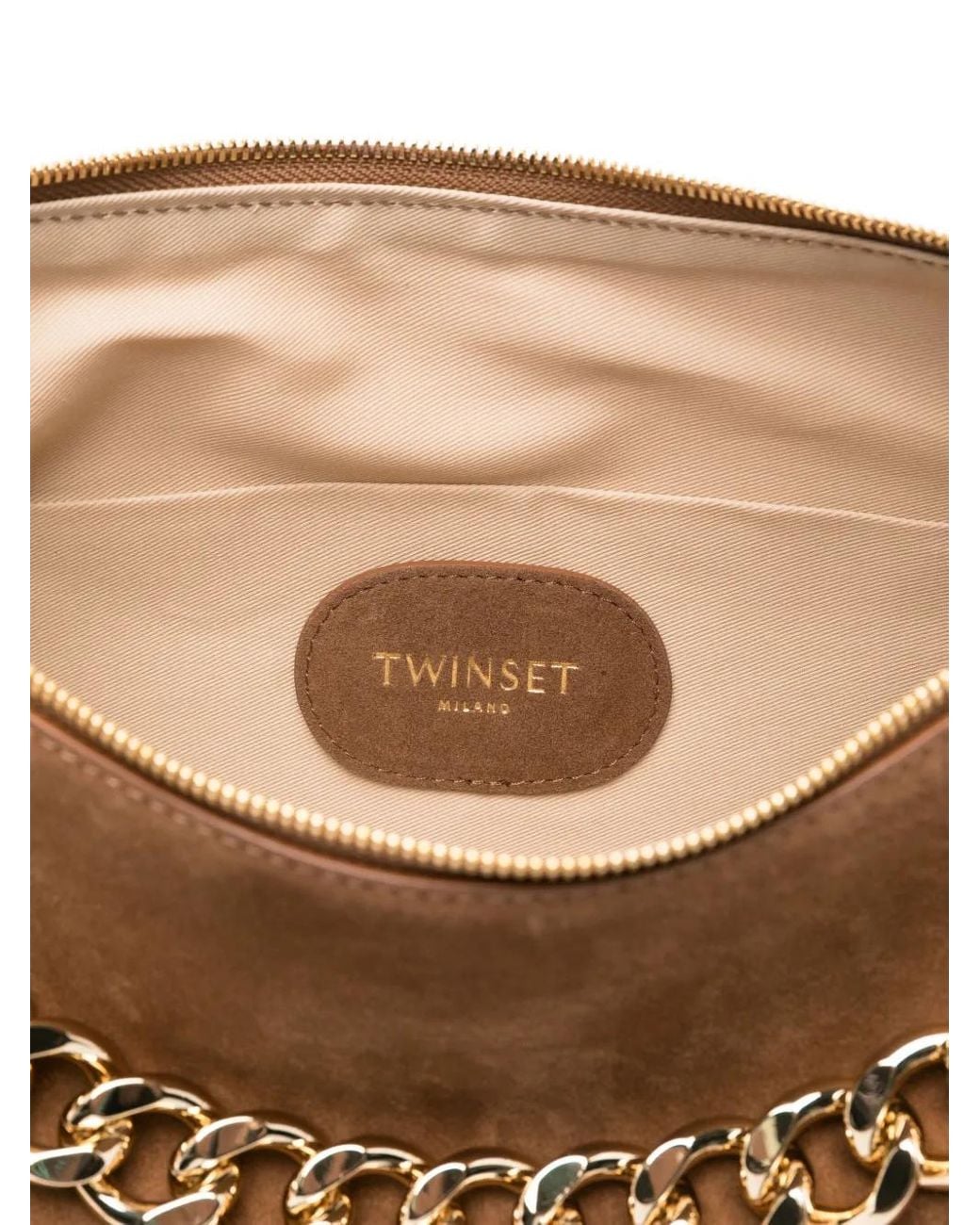 Twinset Brown Liliane Chain-Embellished Suede Shoulder Bag