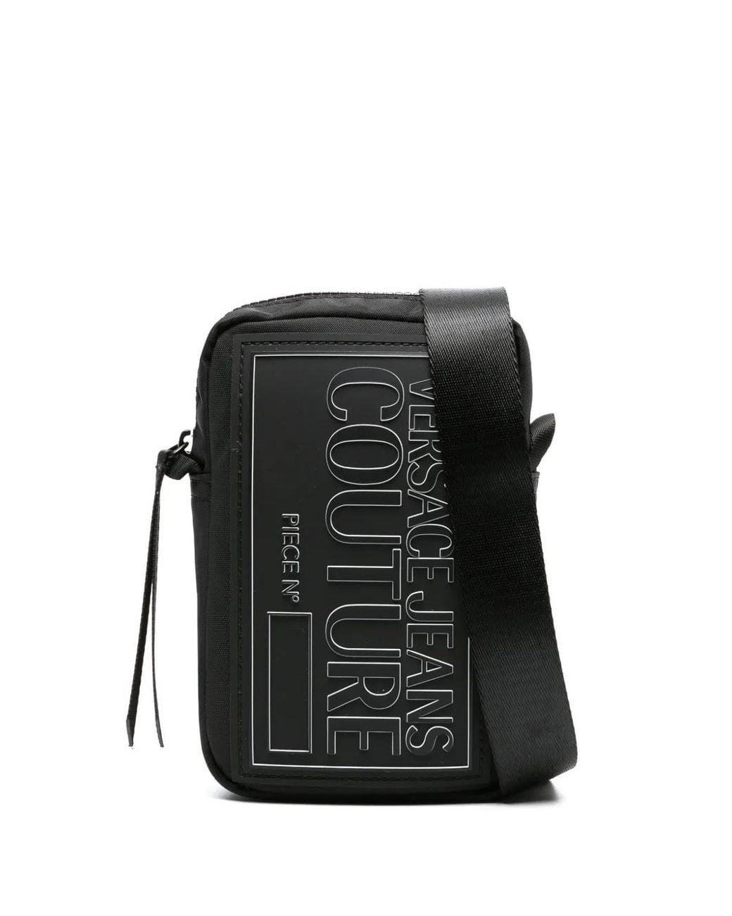Versace Jeans Couture Black Logo-Patch Zipped Crossbody Bag for men