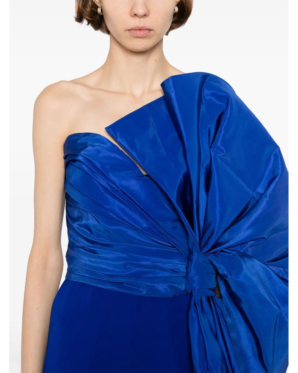 Saiid Kobeisy Blue Taffeta-Bow Jumpsuit